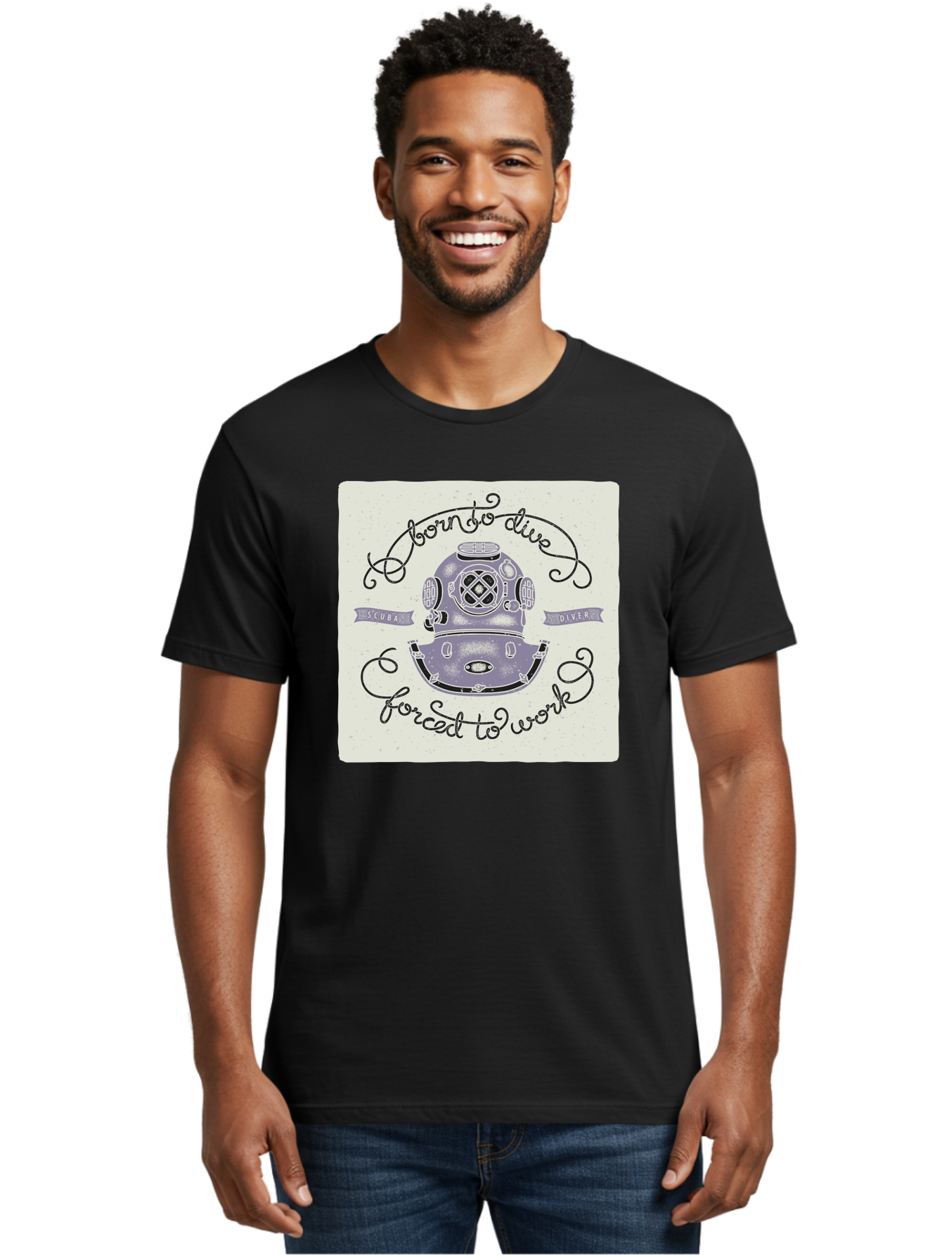Born-To-Dive Men'S Graphic Tee, 100% Cotton, Comfortable Casual Summer Wear, Machine Washable, Scuba Diver, Diving Helmet, Underwater Adventure, Ocean Exploration, Vintage Diving Gear, Scuba Diving, Diver'S Life, Born To Dive, Forced To Work, Aac433 6