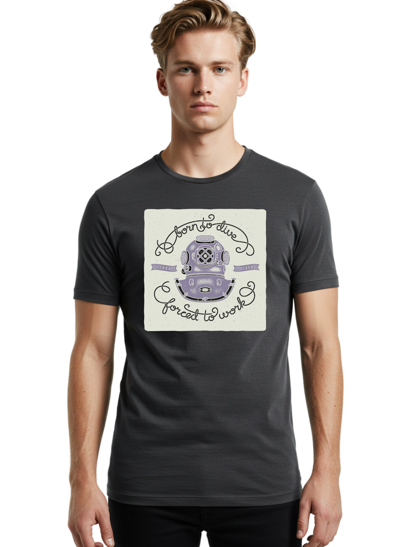 Born-To-Dive Men'S Graphic Tee, 100% Cotton, Comfortable Casual Summer Wear, Machine Washable, Scuba Diver, Diving Helmet, Underwater Adventure, Ocean Exploration, Vintage Diving Gear, Scuba Diving, Diver'S Life, Born To Dive, Forced To Work, Aac433 22