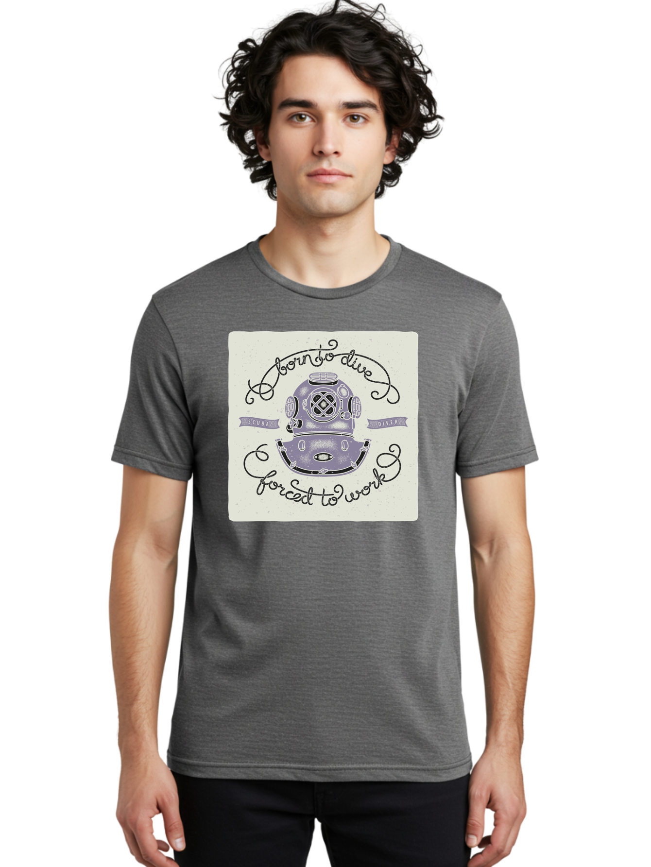 Born-To-Dive Men'S Graphic Tee, 100% Cotton, Comfortable Casual Summer Wear, Machine Washable, Scuba Diver, Diving Helmet, Underwater Adventure, Ocean Exploration, Vintage Diving Gear, Scuba Diving, Diver'S Life, Born To Dive, Forced To Work, Aac433 14