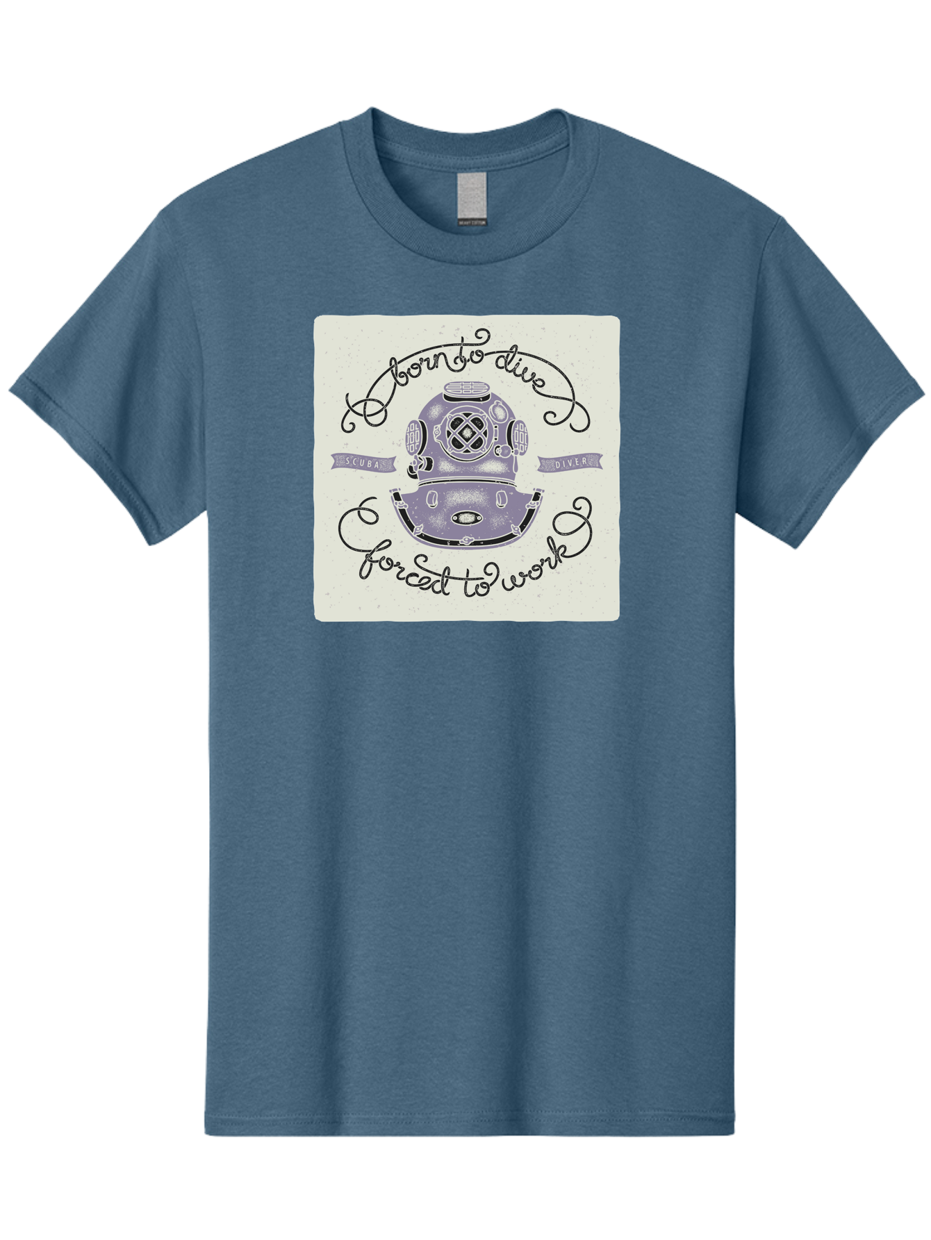 Born-To-Dive Men'S Graphic Tee, 100% Cotton, Comfortable Casual Summer Wear, Machine Washable, Scuba Diver, Diving Helmet, Underwater Adventure, Ocean Exploration, Vintage Diving Gear, Scuba Diving, Diver'S Life, Born To Dive, Forced To Work, Aac433 19