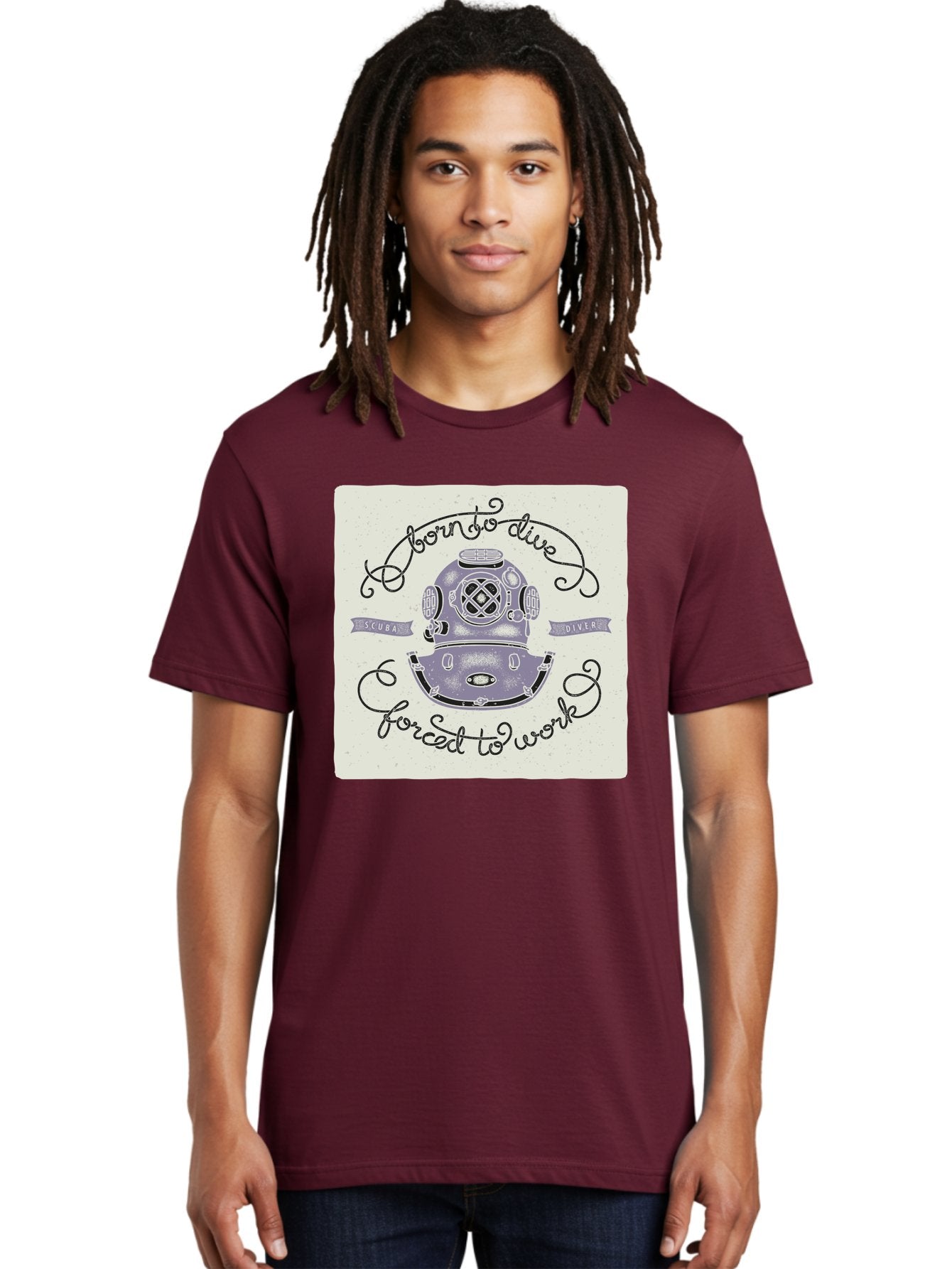 Born-To-Dive Men'S Graphic Tee, 100% Cotton, Comfortable Casual Summer Wear, Machine Washable, Scuba Diver, Diving Helmet, Underwater Adventure, Ocean Exploration, Vintage Diving Gear, Scuba Diving, Diver'S Life, Born To Dive, Forced To Work, Aac433 23