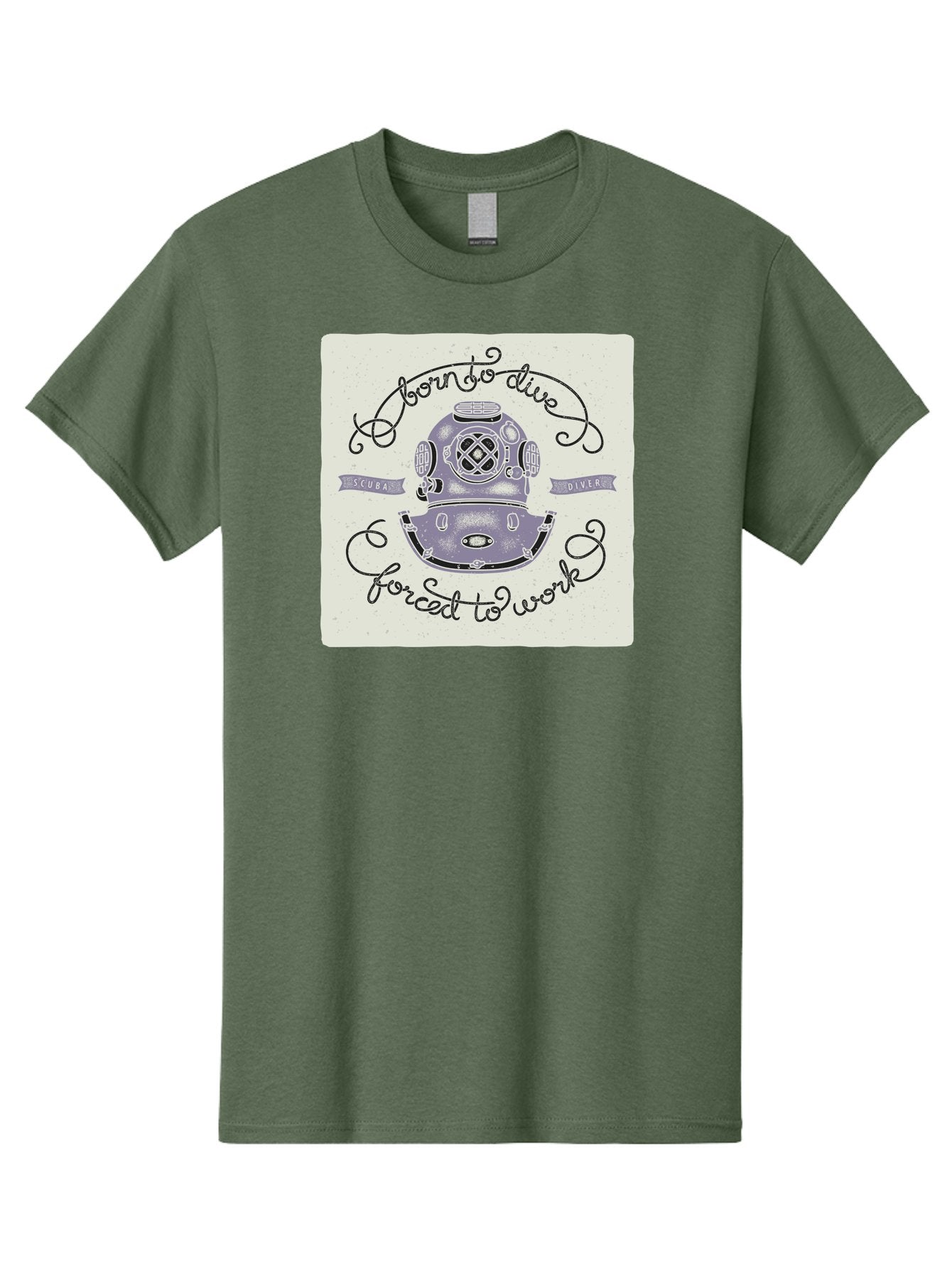 Born-To-Dive Men'S Graphic Tee, 100% Cotton, Comfortable Casual Summer Wear, Machine Washable, Scuba Diver, Diving Helmet, Underwater Adventure, Ocean Exploration, Vintage Diving Gear, Scuba Diving, Diver'S Life, Born To Dive, Forced To Work, Aac433 3