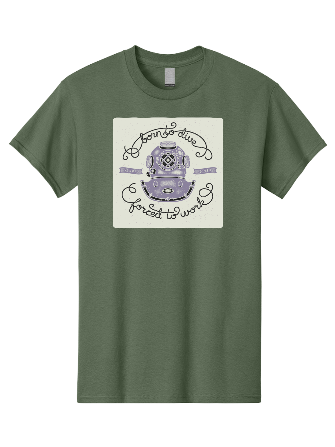 Born-To-Dive Men'S Graphic Tee, 100% Cotton, Comfortable Casual Summer Wear, Machine Washable, Scuba Diver, Diving Helmet, Underwater Adventure, Ocean Exploration, Vintage Diving Gear, Scuba Diving, Diver'S Life, Born To Dive, Forced To Work, Aac433 17
