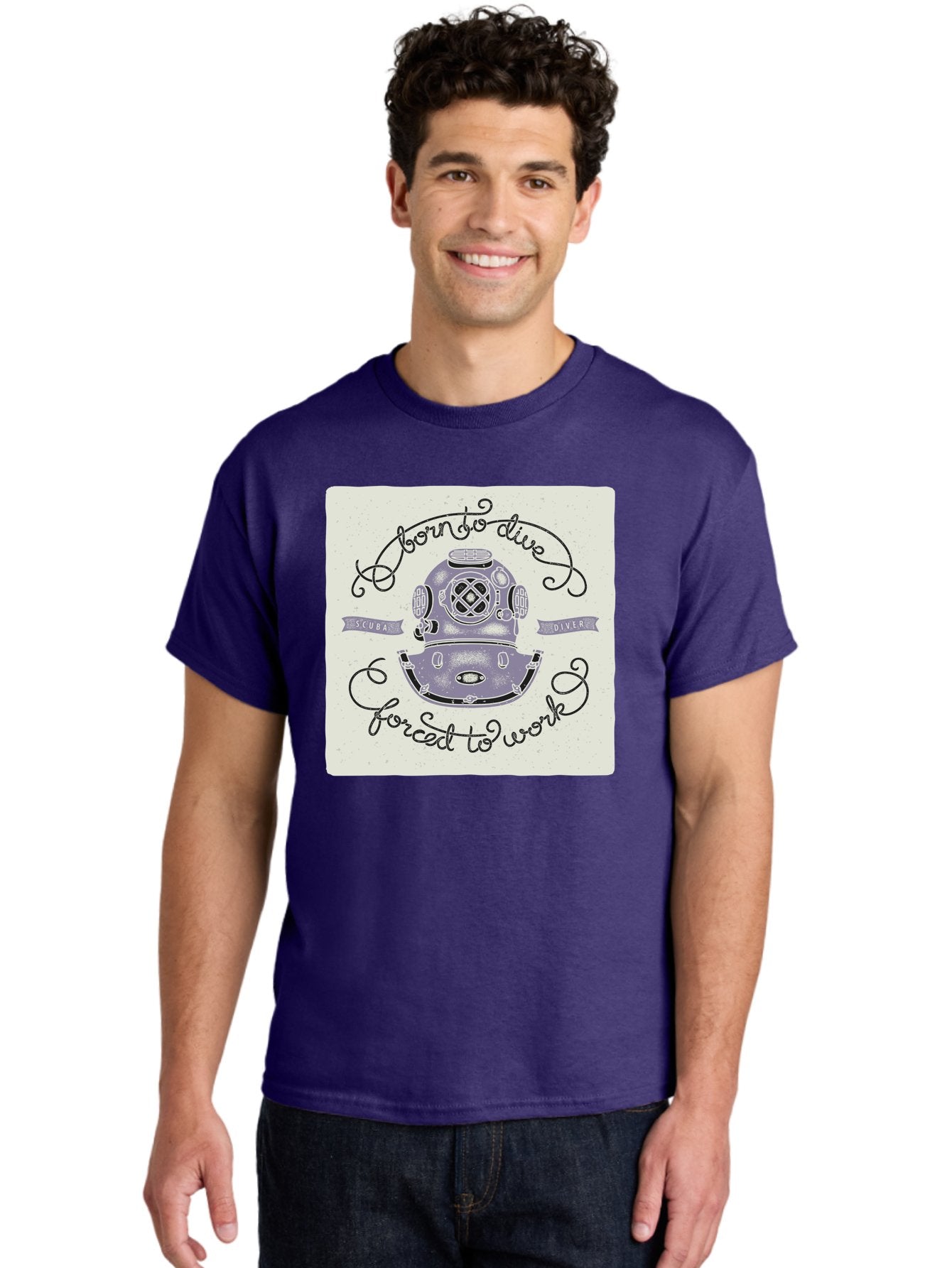 Born-To-Dive Men'S Graphic Tee, 100% Cotton, Comfortable Casual Summer Wear, Machine Washable, Scuba Diver, Diving Helmet, Underwater Adventure, Ocean Exploration, Vintage Diving Gear, Scuba Diving, Diver'S Life, Born To Dive, Forced To Work, Aac433 27