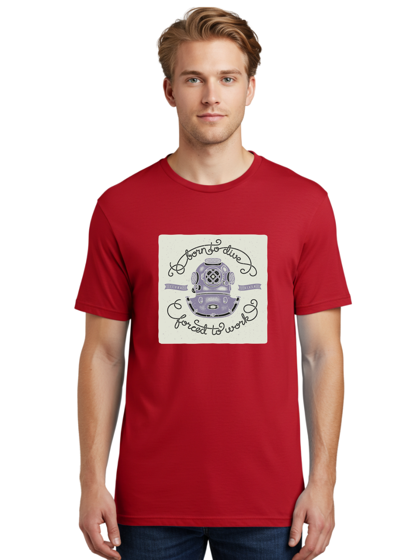 Born-To-Dive Men'S Graphic Tee, 100% Cotton, Comfortable Casual Summer Wear, Machine Washable, Scuba Diver, Diving Helmet, Underwater Adventure, Ocean Exploration, Vintage Diving Gear, Scuba Diving, Diver'S Life, Born To Dive, Forced To Work, Aac433 10