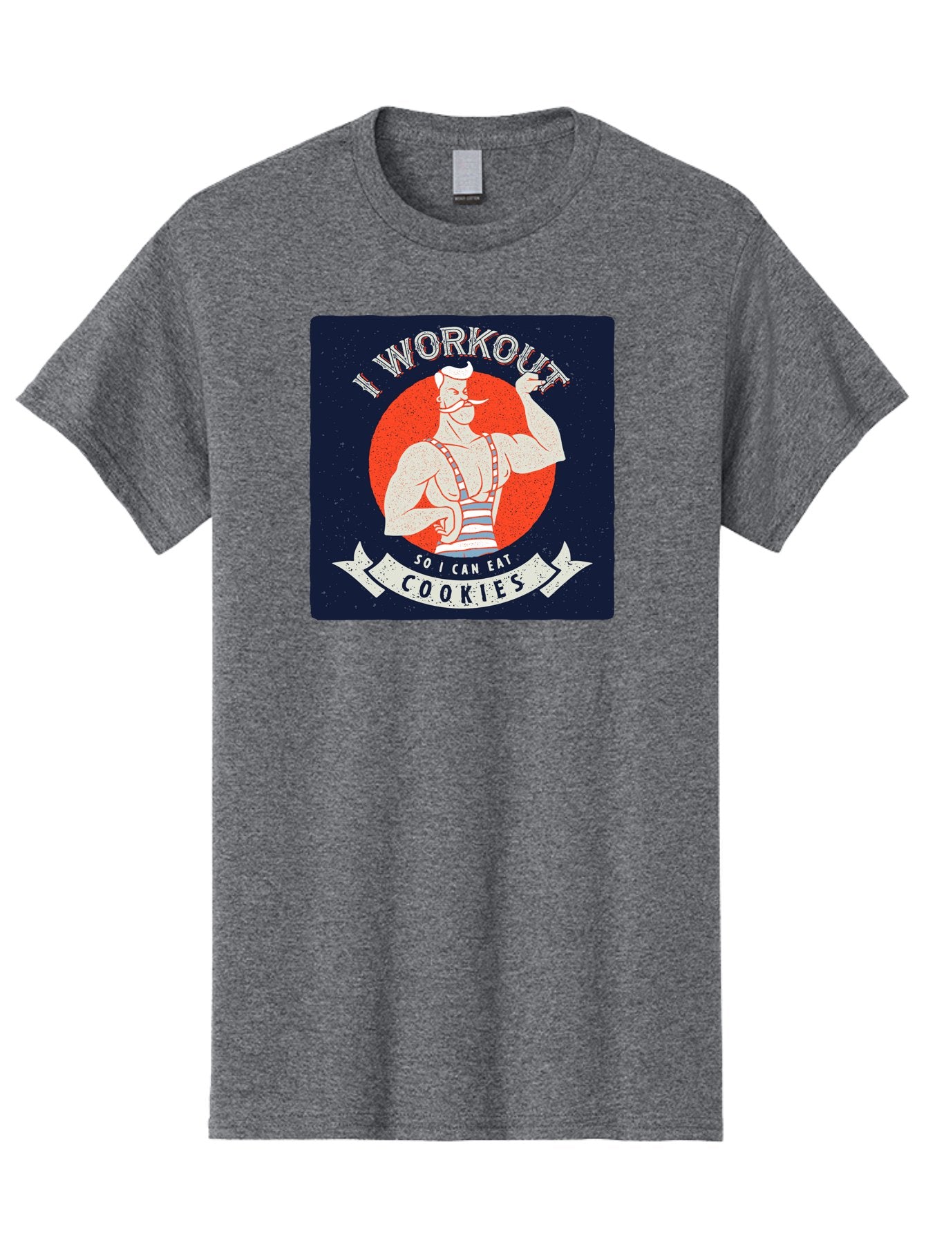 Cookie-Lover-Workout Men'S Graphic Tee, 100% Cotton, Comfortable Casual Summer Wear, Machine Washable, Funny Fitness Quote, Workout Humor, Cookie Lover, Vintage Style Illustration, Muscular Man, Handlebar Mustache, Retro Graphic Design, Aac434 10