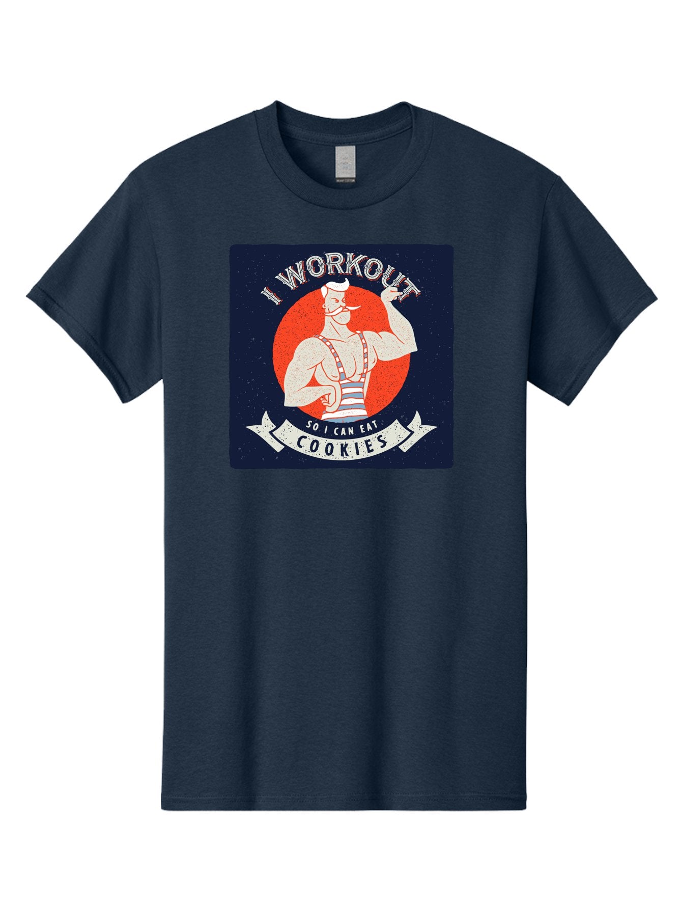 Cookie-Lover-Workout Men'S Graphic Tee, 100% Cotton, Comfortable Casual Summer Wear, Machine Washable, Funny Fitness Quote, Workout Humor, Cookie Lover, Vintage Style Illustration, Muscular Man, Handlebar Mustache, Retro Graphic Design, Aac434 3