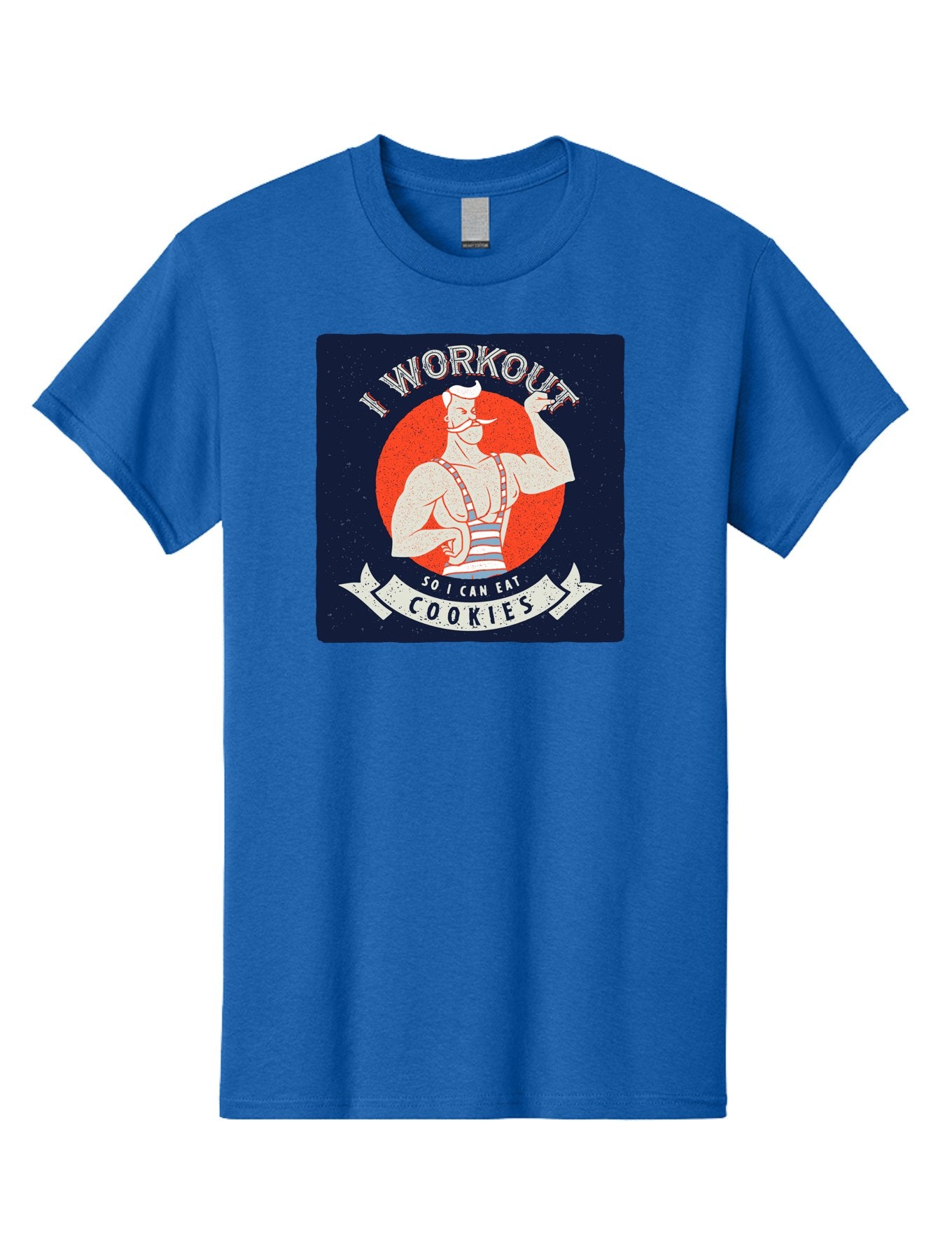 Cookie-Lover-Workout Men'S Graphic Tee, 100% Cotton, Comfortable Casual Summer Wear, Machine Washable, Funny Fitness Quote, Workout Humor, Cookie Lover, Vintage Style Illustration, Muscular Man, Handlebar Mustache, Retro Graphic Design, Aac434 4