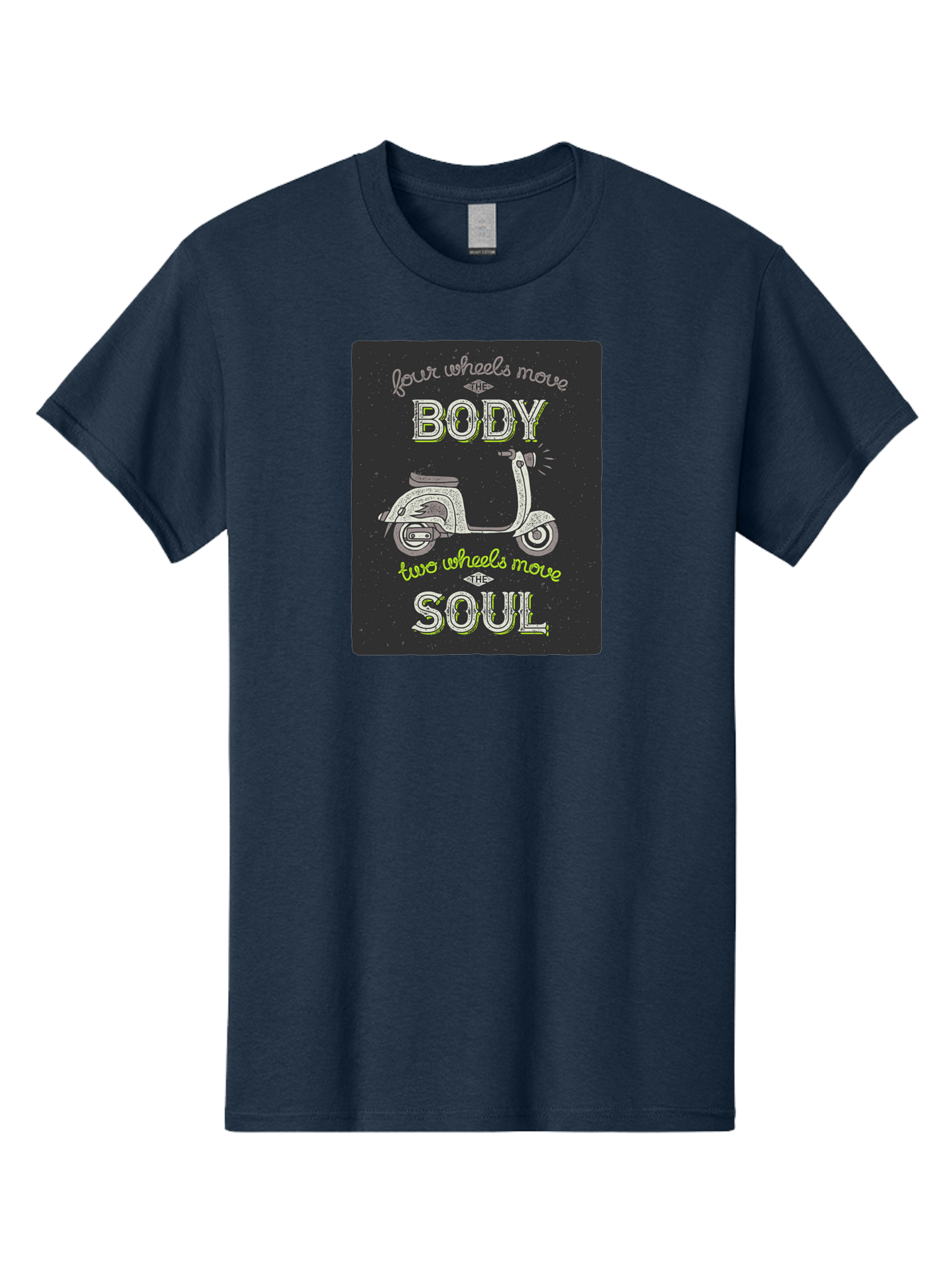 Four-Wheels-Move-The-Body-Two-Wheels-Move-The-Soul Men'S Graphic Tee, 100% Cotton, Comfortable Casual Summer Wear, Machine Washable, Vintage Scooter, Motivational Quote, Scooter Enthusiast, Soulful Ride, Freedom On Wheels, Biker Chic, Aac436 27