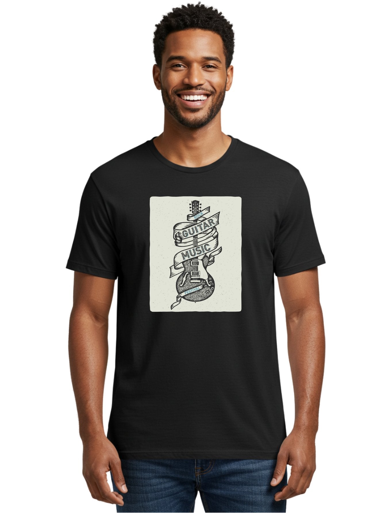 Guitar-Music-Festival Men'S Graphic Tee, 100% Cotton, Comfortable Casual Summer Wear, Machine Washable, Guitar Music Festival, Electric Guitar, Rock Music, Hand-Drawn Illustration, Festival Banner, Music Event, Guitar Art Aac437 20