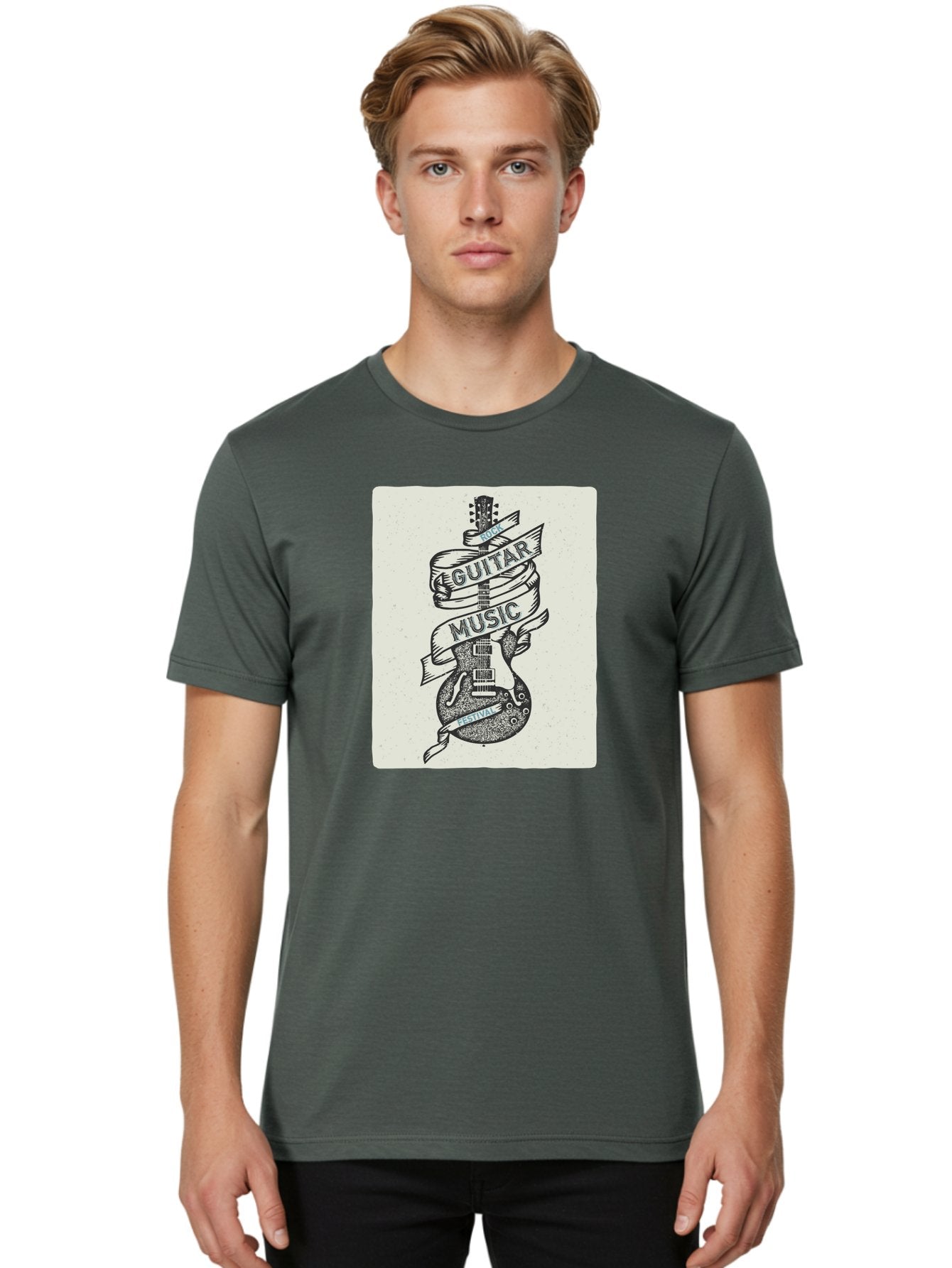 Guitar-Music-Festival Men'S Graphic Tee, 100% Cotton, Comfortable Casual Summer Wear, Machine Washable, Guitar Music Festival, Electric Guitar, Rock Music, Hand-Drawn Illustration, Festival Banner, Music Event, Guitar Art Aac437 28