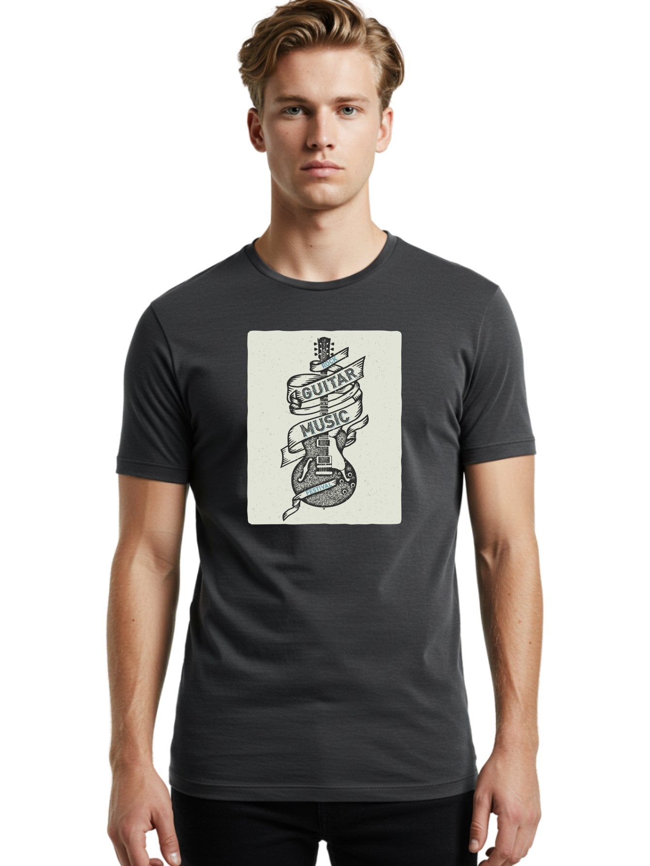 Guitar-Music-Festival Men'S Graphic Tee, 100% Cotton, Comfortable Casual Summer Wear, Machine Washable, Guitar Music Festival, Electric Guitar, Rock Music, Hand-Drawn Illustration, Festival Banner, Music Event, Guitar Art Aac437 16
