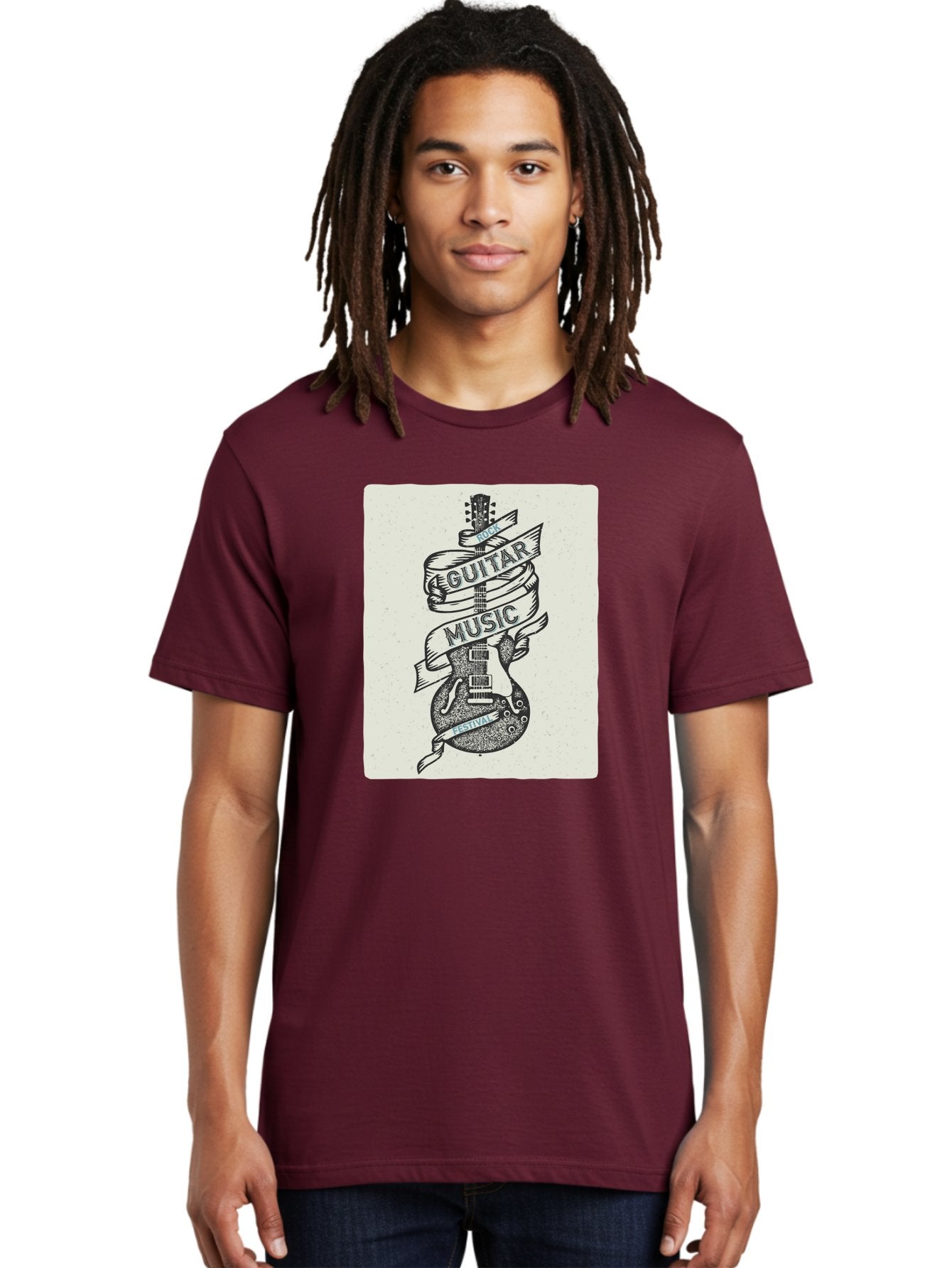 Guitar-Music-Festival Men'S Graphic Tee, 100% Cotton, Comfortable Casual Summer Wear, Machine Washable, Guitar Music Festival, Electric Guitar, Rock Music, Hand-Drawn Illustration, Festival Banner, Music Event, Guitar Art Aac437 26