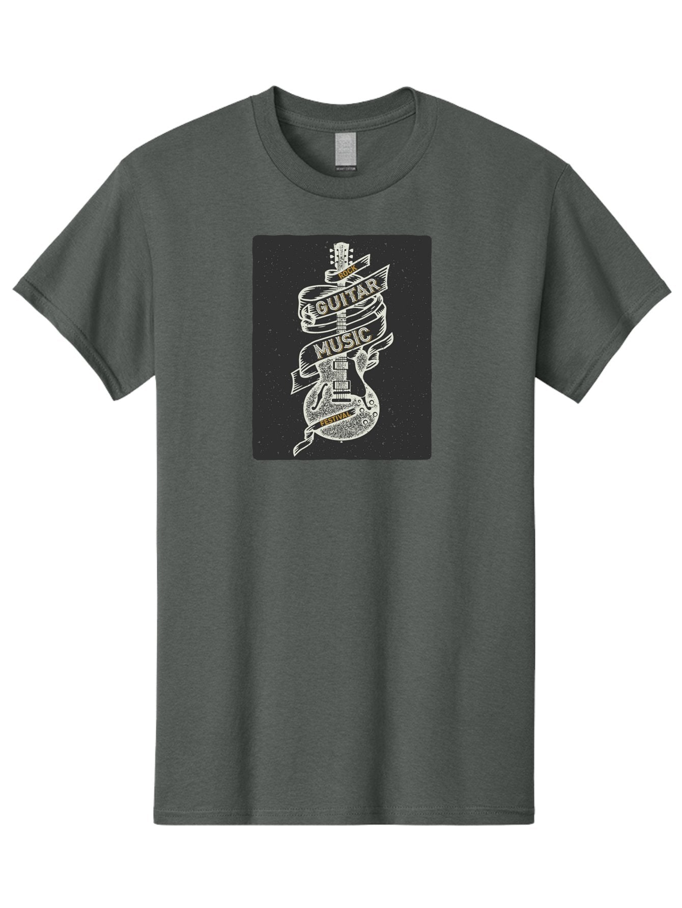 Rock-Guitar-Music-Festival Men'S Graphic Tee, 100% Cotton, Comfortable Casual Summer Wear, Machine Washable, Rock Guitar, Music Festival, Guitar Illustration, Festival Banner, Music Event, Rock Concert, Guitar Art, Festival Graphics, Aac439 7