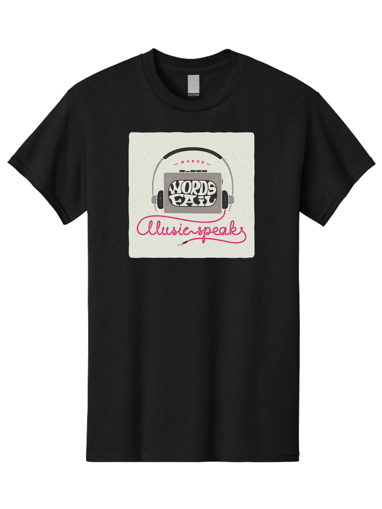 Where-Words-Fail-Music-Speaks-1 Men'S Graphic Tee, 100% Cotton, Comfortable Casual Summer Wear, Machine Washable, Music Speaks, Where Words Fail, Inspirational Quotes, Motivational Phrases, Music Headphones, Retro Style, Artistic Expression, Aac440 23