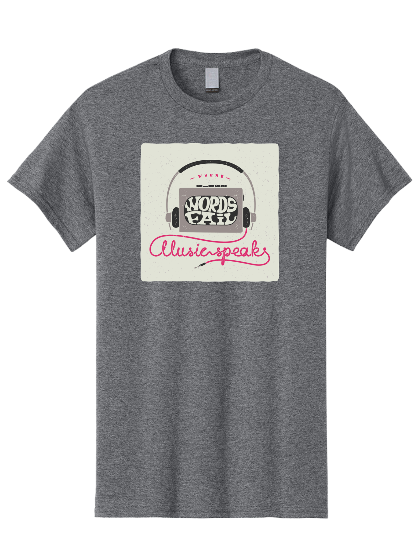 Where-Words-Fail-Music-Speaks-1 Men'S Graphic Tee, 100% Cotton, Comfortable Casual Summer Wear, Machine Washable, Music Speaks, Where Words Fail, Inspirational Quotes, Motivational Phrases, Music Headphones, Retro Style, Artistic Expression, Aac440 17