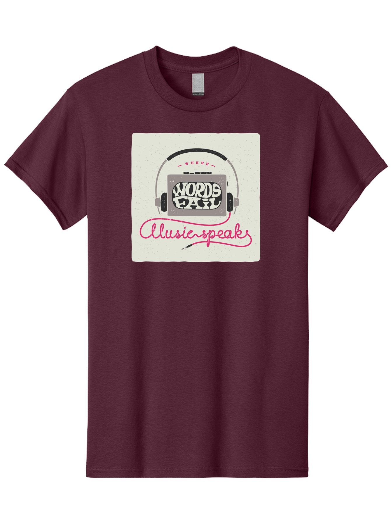 Where-Words-Fail-Music-Speaks-1 Men'S Graphic Tee, 100% Cotton, Comfortable Casual Summer Wear, Machine Washable, Music Speaks, Where Words Fail, Inspirational Quotes, Motivational Phrases, Music Headphones, Retro Style, Artistic Expression, Aac440 9