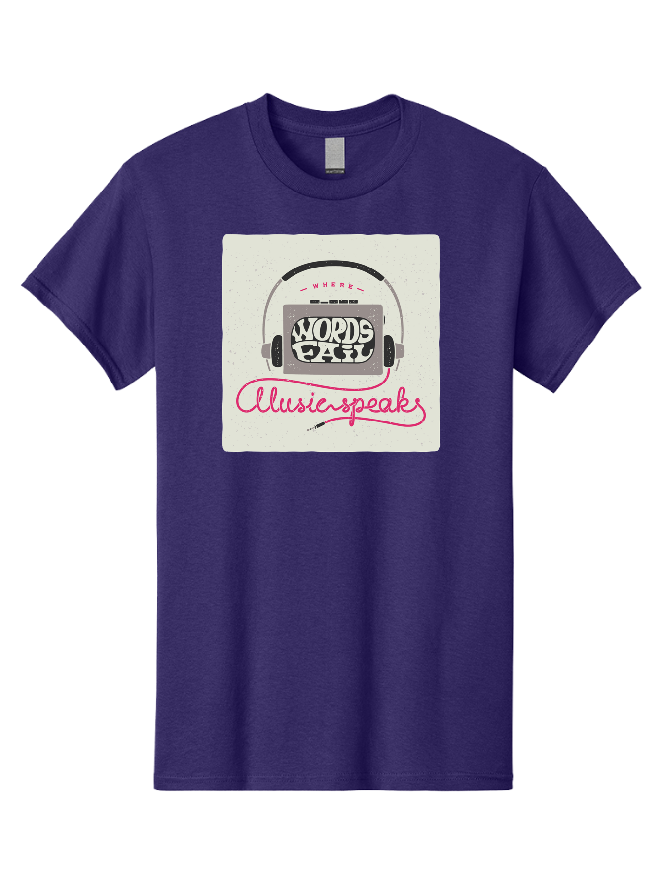 Where-Words-Fail-Music-Speaks-1 Men'S Graphic Tee, 100% Cotton, Comfortable Casual Summer Wear, Machine Washable, Music Speaks, Where Words Fail, Inspirational Quotes, Motivational Phrases, Music Headphones, Retro Style, Artistic Expression, Aac440 11