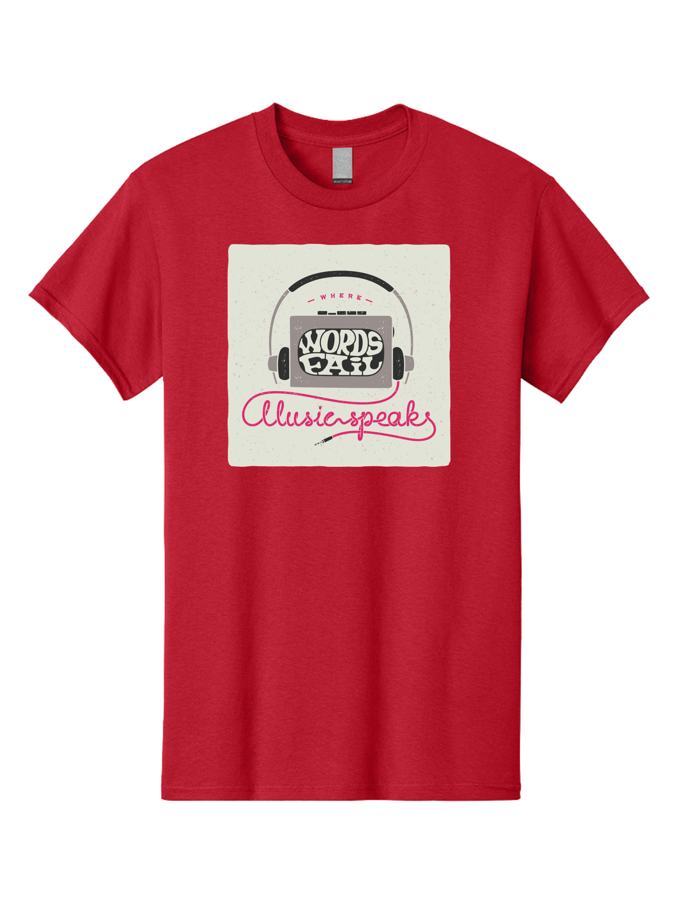 Where-Words-Fail-Music-Speaks-1 Men'S Graphic Tee, 100% Cotton, Comfortable Casual Summer Wear, Machine Washable, Music Speaks, Where Words Fail, Inspirational Quotes, Motivational Phrases, Music Headphones, Retro Style, Artistic Expression, Aac440 29