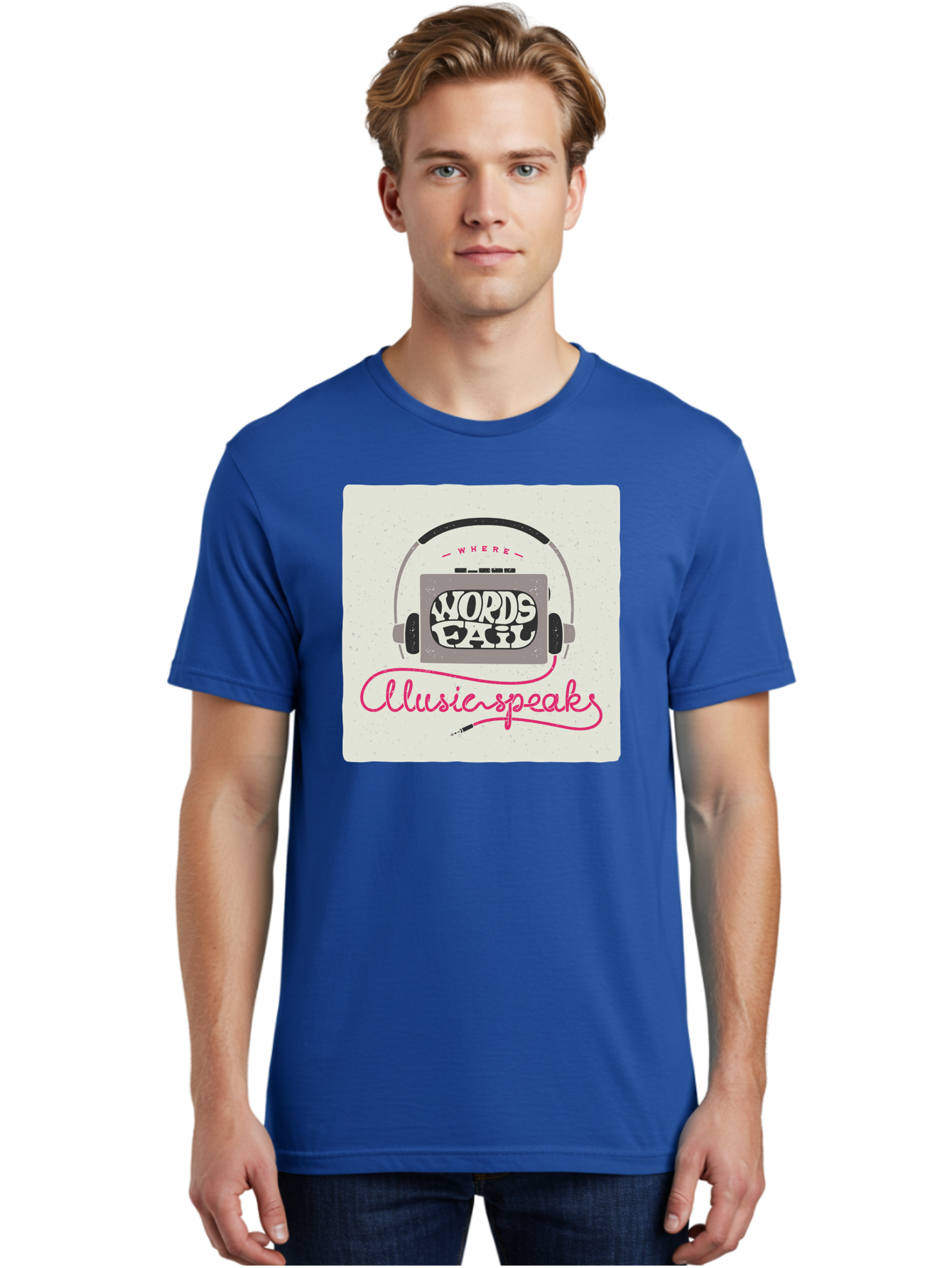 Where-Words-Fail-Music-Speaks-1 Men'S Graphic Tee, 100% Cotton, Comfortable Casual Summer Wear, Machine Washable, Music Speaks, Where Words Fail, Inspirational Quotes, Motivational Phrases, Music Headphones, Retro Style, Artistic Expression, Aac440 28