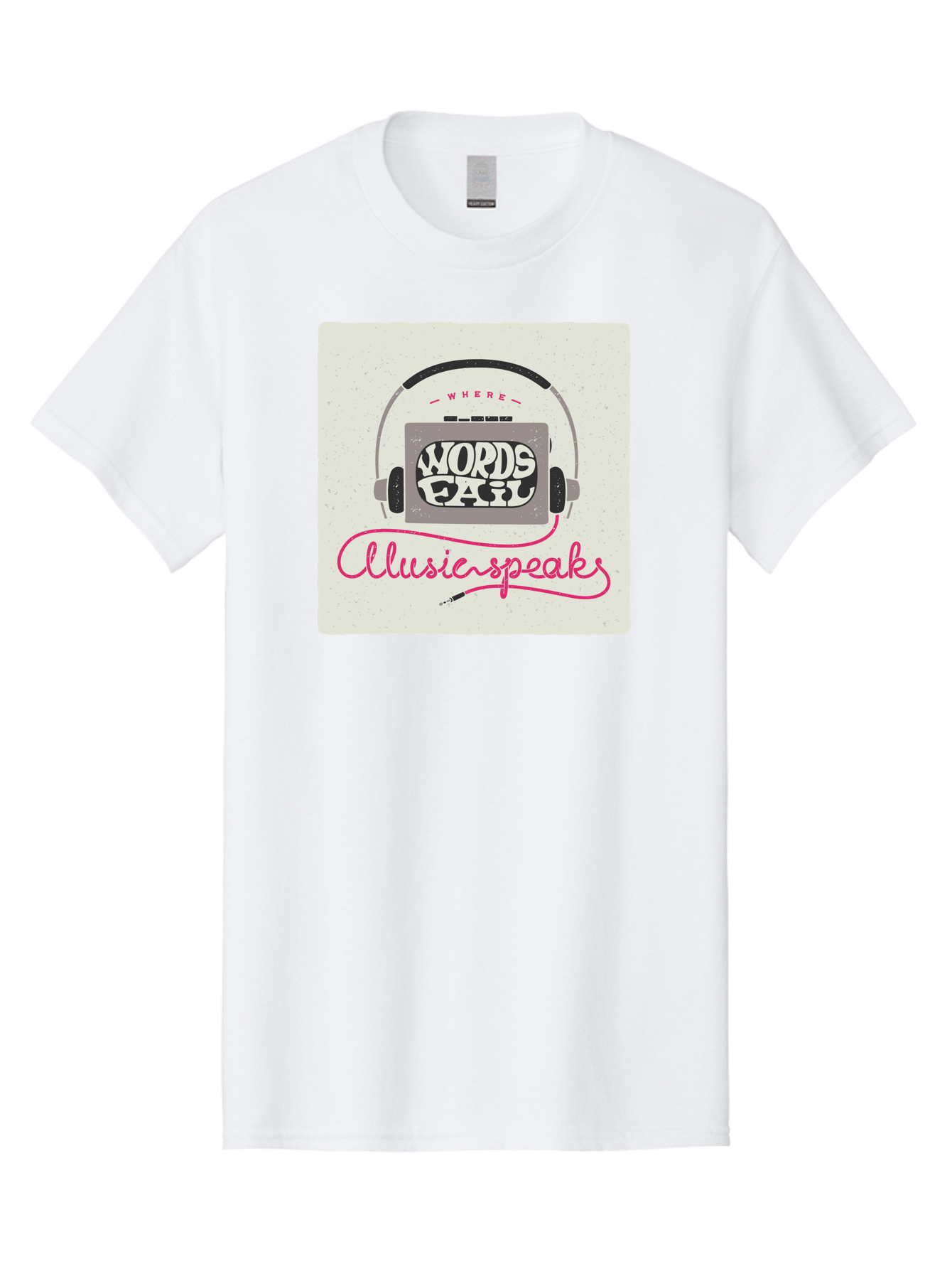 Where-Words-Fail-Music-Speaks-1 Men'S Graphic Tee, 100% Cotton, Comfortable Casual Summer Wear, Machine Washable, Music Speaks, Where Words Fail, Inspirational Quotes, Motivational Phrases, Music Headphones, Retro Style, Artistic Expression, Aac440 15