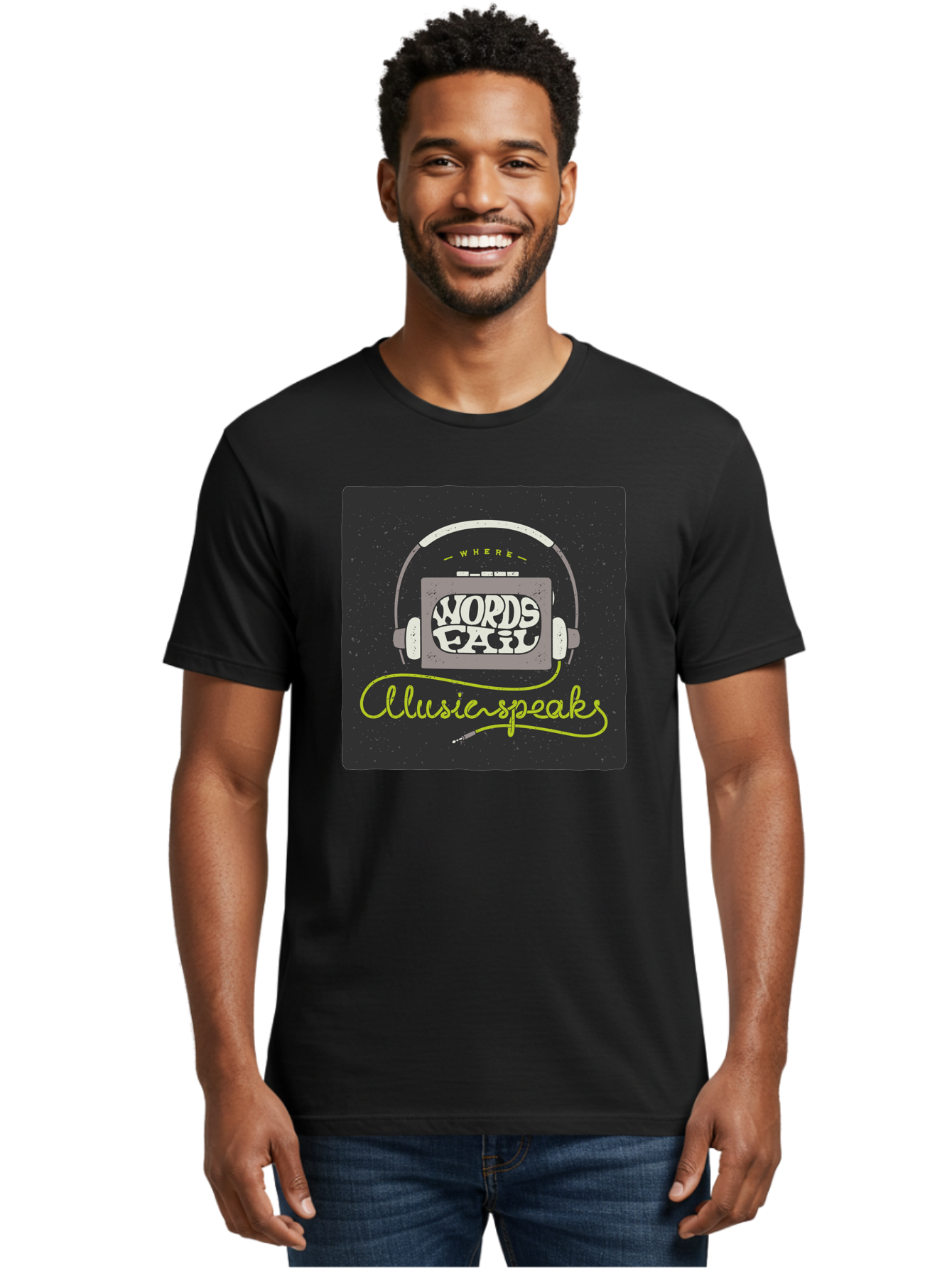 Where-Words-Fail-Music-Speaks Men'S Graphic Tee, 100% Cotton, Comfortable Casual Summer Wear, Machine Washable, Music Inspiration, Emotional Expression, Creative Quotes, Motivational Phrases, Where Words Fail Music Speaks, Aac441 12