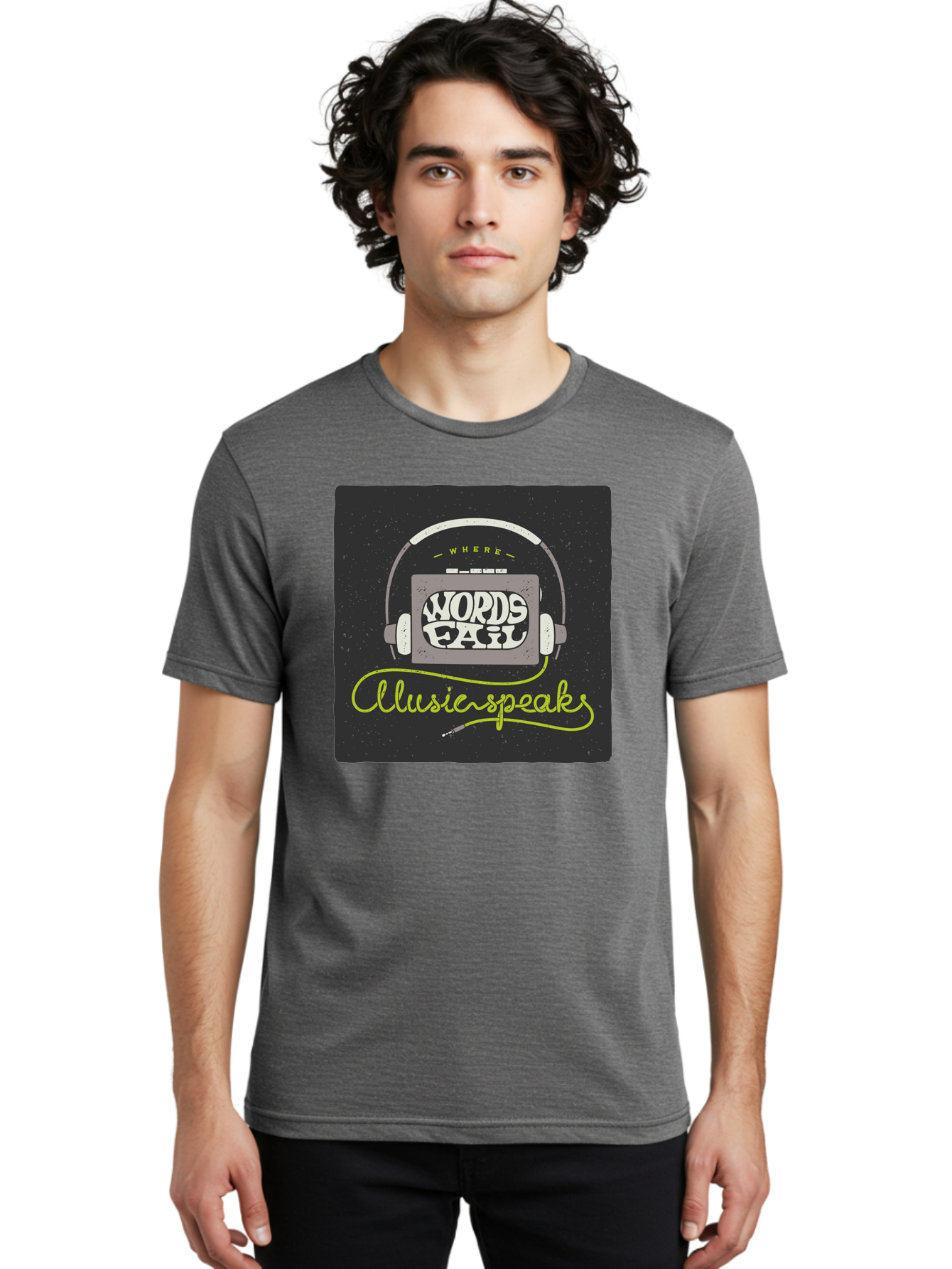 Where-Words-Fail-Music-Speaks Men'S Graphic Tee, 100% Cotton, Comfortable Casual Summer Wear, Machine Washable, Music Inspiration, Emotional Expression, Creative Quotes, Motivational Phrases, Where Words Fail Music Speaks, Aac441 20