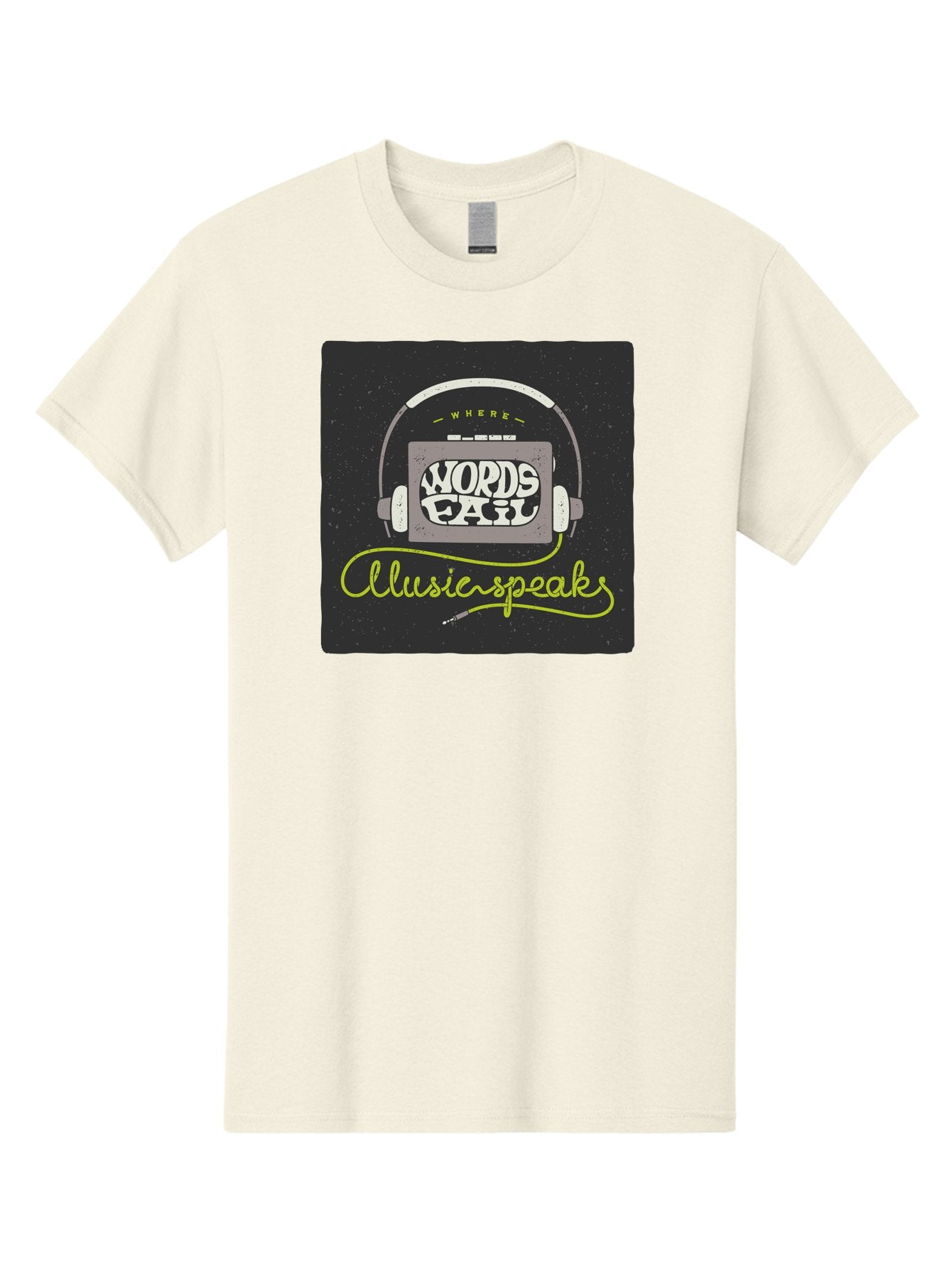 Where-Words-Fail-Music-Speaks Men'S Graphic Tee, 100% Cotton, Comfortable Casual Summer Wear, Machine Washable, Music Inspiration, Emotional Expression, Creative Quotes, Motivational Phrases, Where Words Fail Music Speaks, Aac441 11