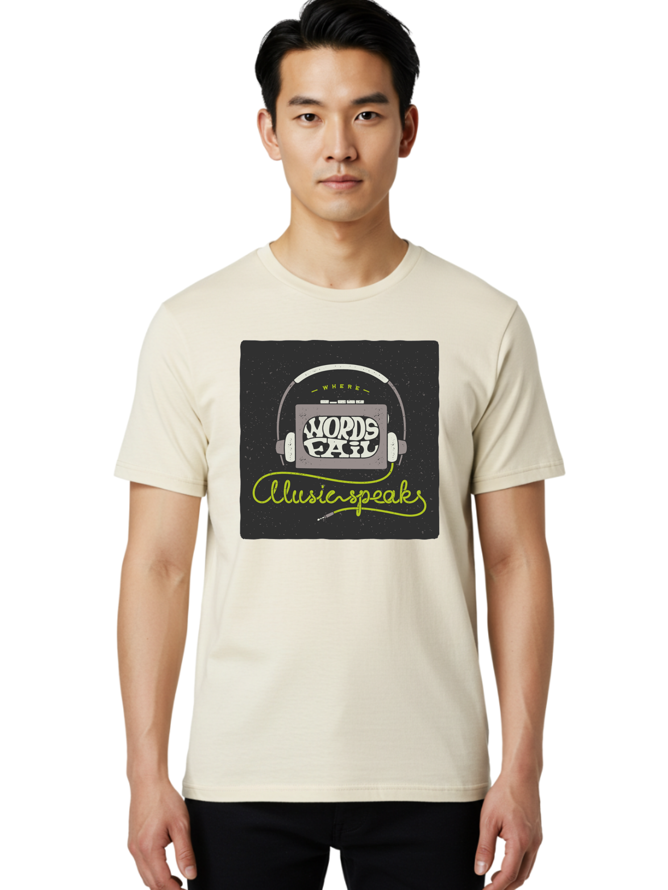 Where-Words-Fail-Music-Speaks Men'S Graphic Tee, 100% Cotton, Comfortable Casual Summer Wear, Machine Washable, Music Inspiration, Emotional Expression, Creative Quotes, Motivational Phrases, Where Words Fail Music Speaks, Aac441 8