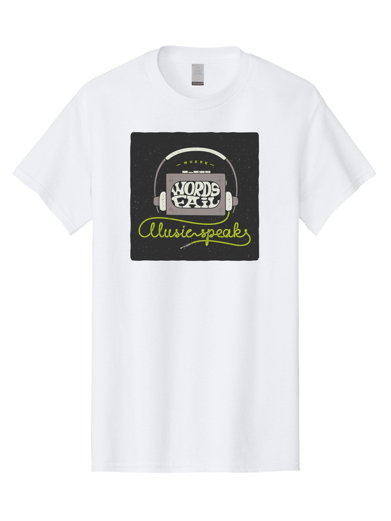 Where-Words-Fail-Music-Speaks Men'S Graphic Tee, 100% Cotton, Comfortable Casual Summer Wear, Machine Washable, Music Inspiration, Emotional Expression, Creative Quotes, Motivational Phrases, Where Words Fail Music Speaks, Aac441