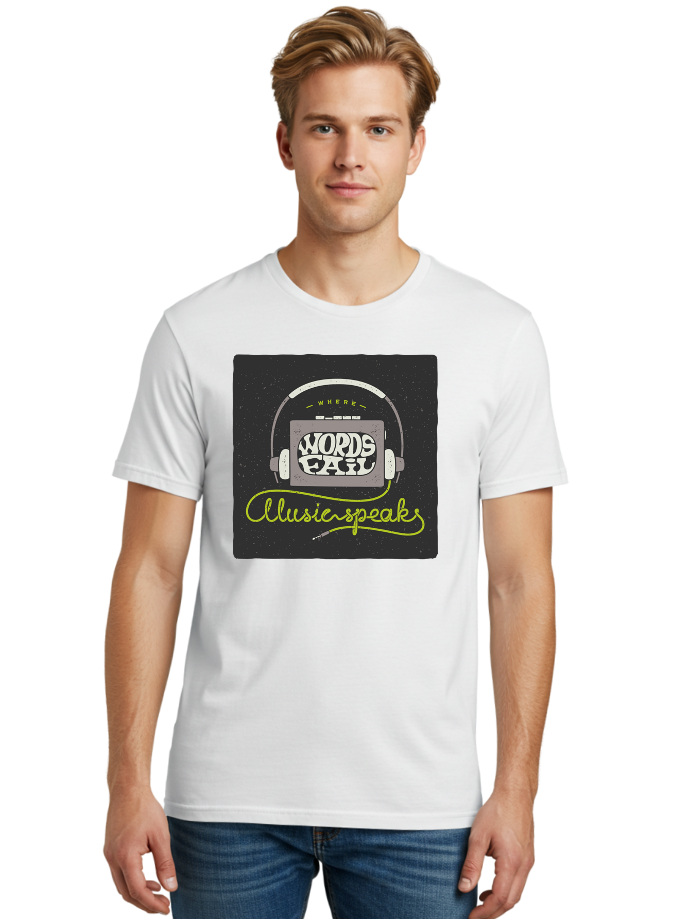 Where-Words-Fail-Music-Speaks Men'S Graphic Tee, 100% Cotton, Comfortable Casual Summer Wear, Machine Washable, Music Inspiration, Emotional Expression, Creative Quotes, Motivational Phrases, Where Words Fail Music Speaks, Aac441 22