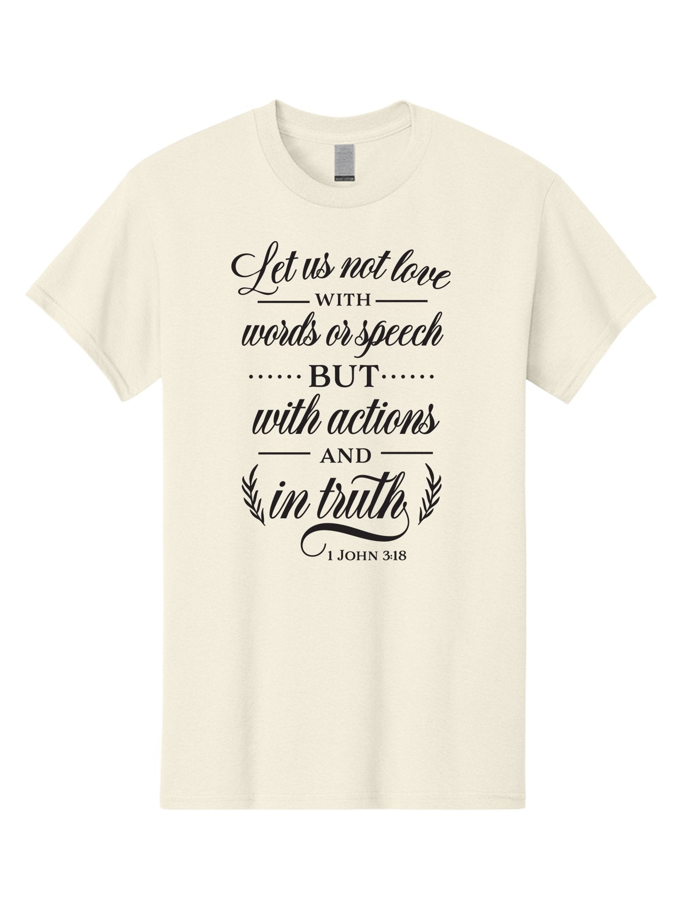1-John-3-18 Men'S Graphic Tee, 100% Cotton, Comfortable Casual Summer Wear, Machine Washable, Inspirational Quote, Biblical Verse, 1 John 3:18, Love In Truth, Actions Over Words, Spiritual Guidance, Faith-Based Message, Motivational Words Aac442 5