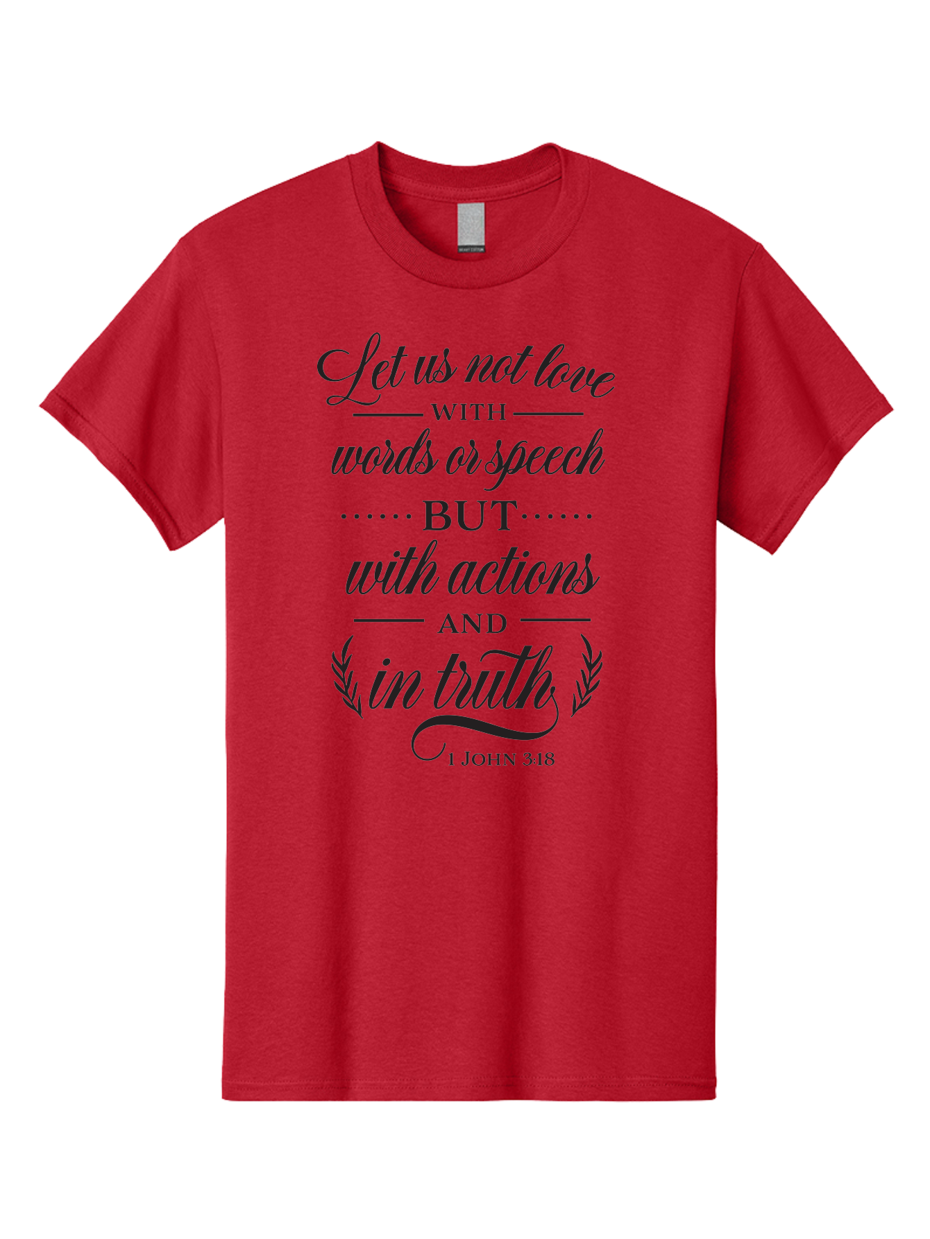 1-John-3-18 Men'S Graphic Tee, 100% Cotton, Comfortable Casual Summer Wear, Machine Washable, Inspirational Quote, Biblical Verse, 1 John 3:18, Love In Truth, Actions Over Words, Spiritual Guidance, Faith-Based Message, Motivational Words Aac442