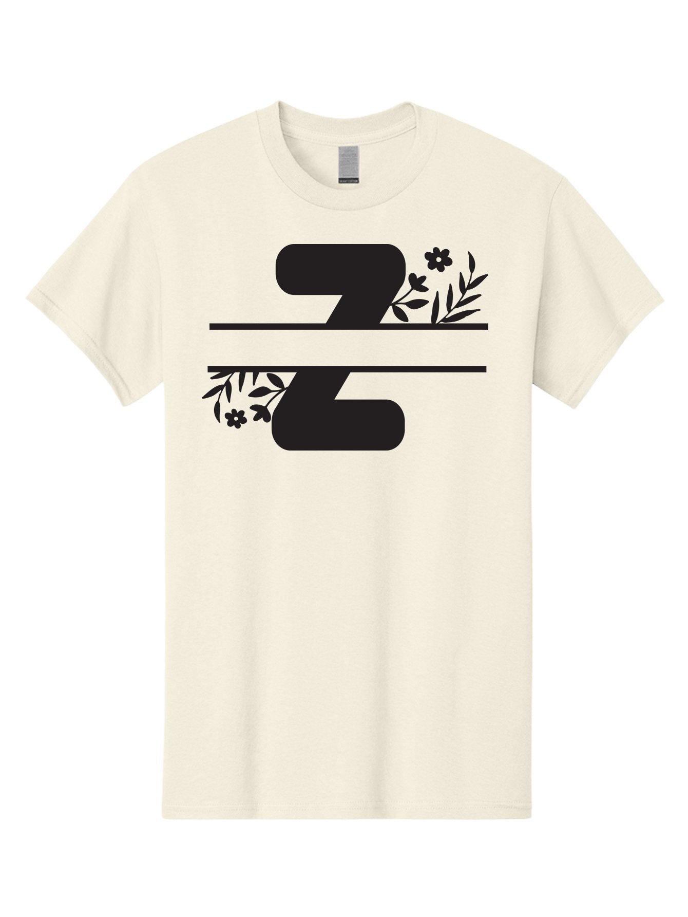 33 Men'S Graphic Tee, 100% Cotton, Comfortable Casual Summer Wear, Machine Washable, Number 33, Floral Design, Leafy Patterns, Flower Motifs, Elegant Typography, Decorative Elements, Black And Green Color Scheme Aac446