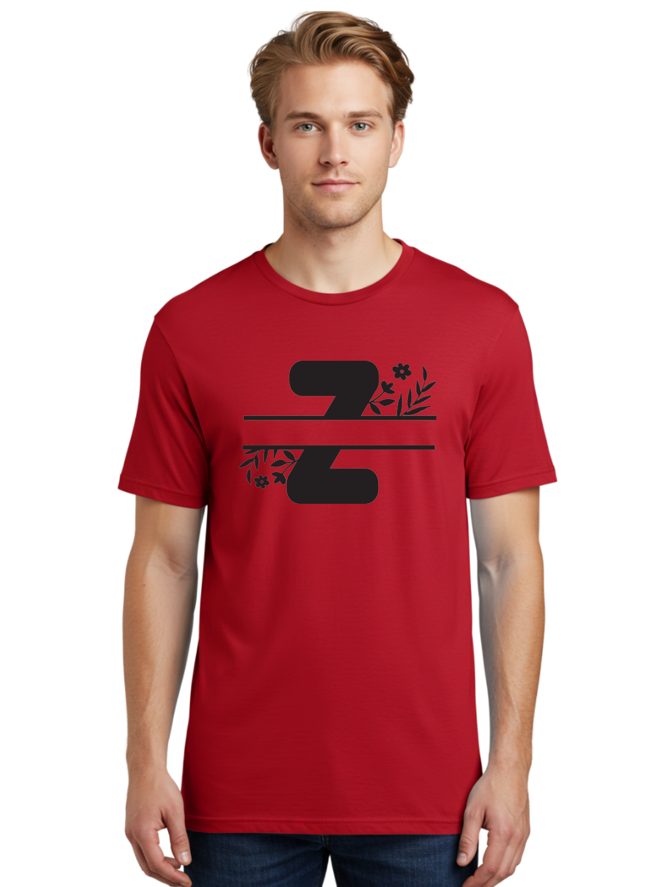 33 Men'S Graphic Tee, 100% Cotton, Comfortable Casual Summer Wear, Machine Washable, Number 33, Floral Design, Leafy Patterns, Flower Motifs, Elegant Typography, Decorative Elements, Black And Green Color Scheme Aac446 10
