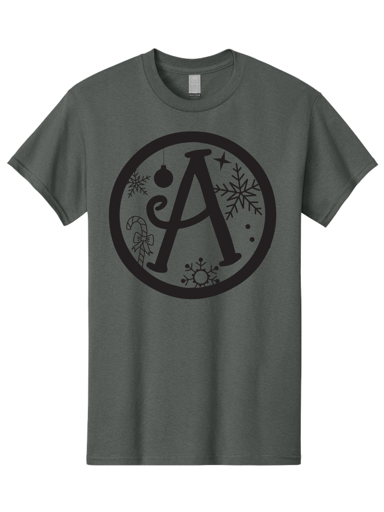 A Men'S Graphic Tee, 100% Cotton, Comfortable Casual Summer Wear, Machine Washable, Christmas Decorations, Black Letter A, Snowflakes, Candy Cane, Christmas Ornament, Holiday Themes, Festive Designs, Winter Wonderland, Christmas Symbols, Aac448 8