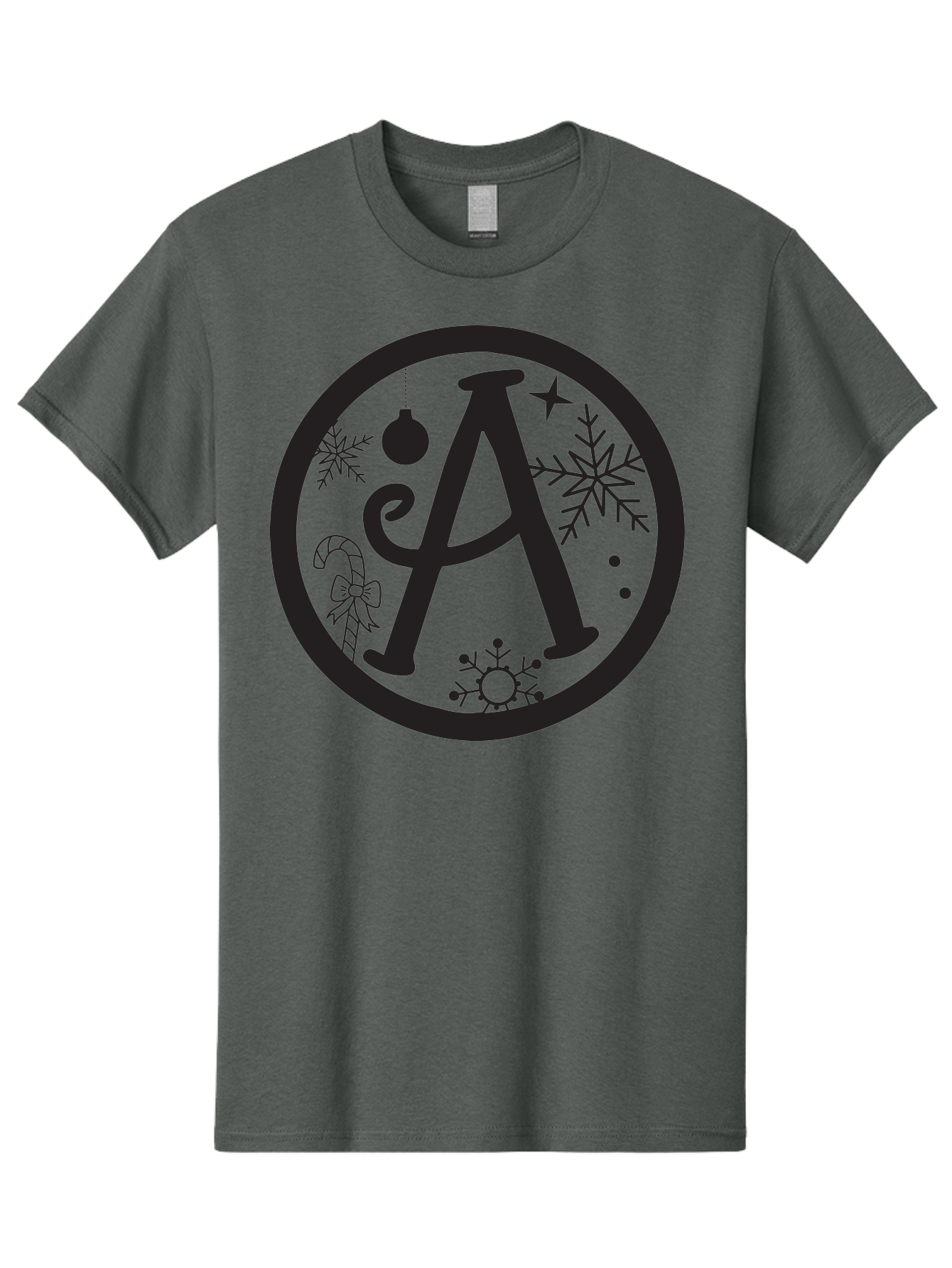 A Men'S Graphic Tee, 100% Cotton, Comfortable Casual Summer Wear, Machine Washable, Christmas Decorations, Black Letter A, Snowflakes, Candy Cane, Christmas Ornament, Holiday Themes, Festive Designs, Winter Wonderland, Christmas Symbols, Aac448 11
