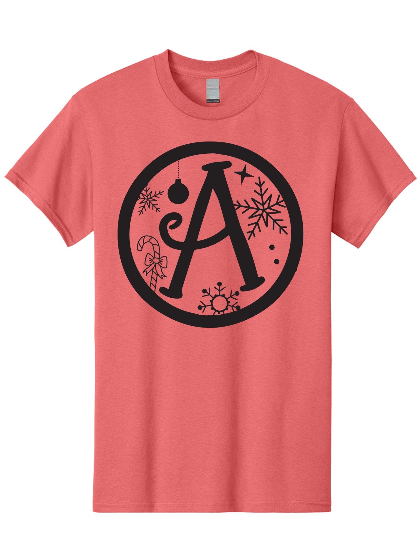 A Men'S Graphic Tee, 100% Cotton, Comfortable Casual Summer Wear, Machine Washable, Christmas Decorations, Black Letter A, Snowflakes, Candy Cane, Christmas Ornament, Holiday Themes, Festive Designs, Winter Wonderland, Christmas Symbols, Aac448 5