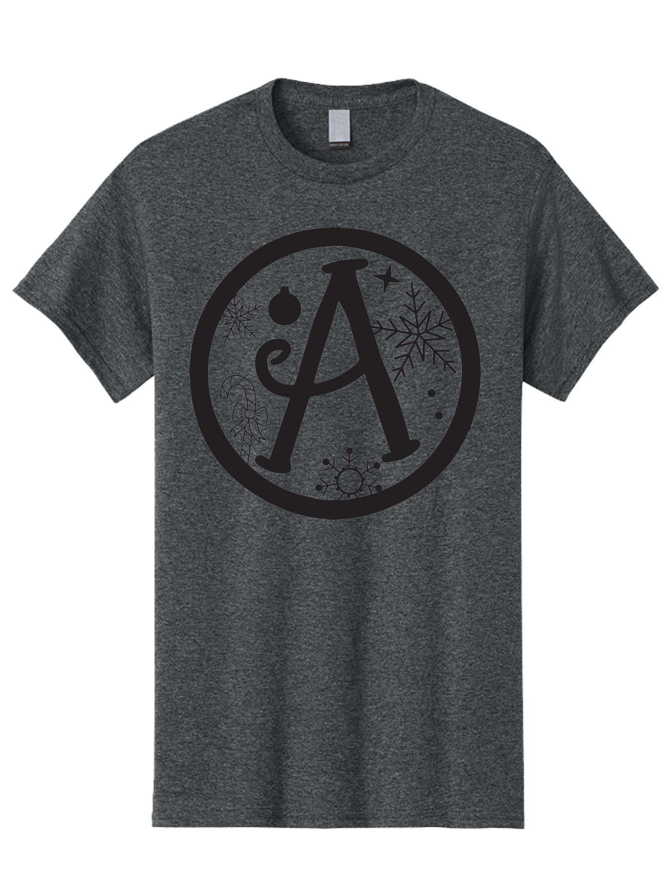 A Men'S Graphic Tee, 100% Cotton, Comfortable Casual Summer Wear, Machine Washable, Christmas Decorations, Black Letter A, Snowflakes, Candy Cane, Christmas Ornament, Holiday Themes, Festive Designs, Winter Wonderland, Christmas Symbols, Aac448 27