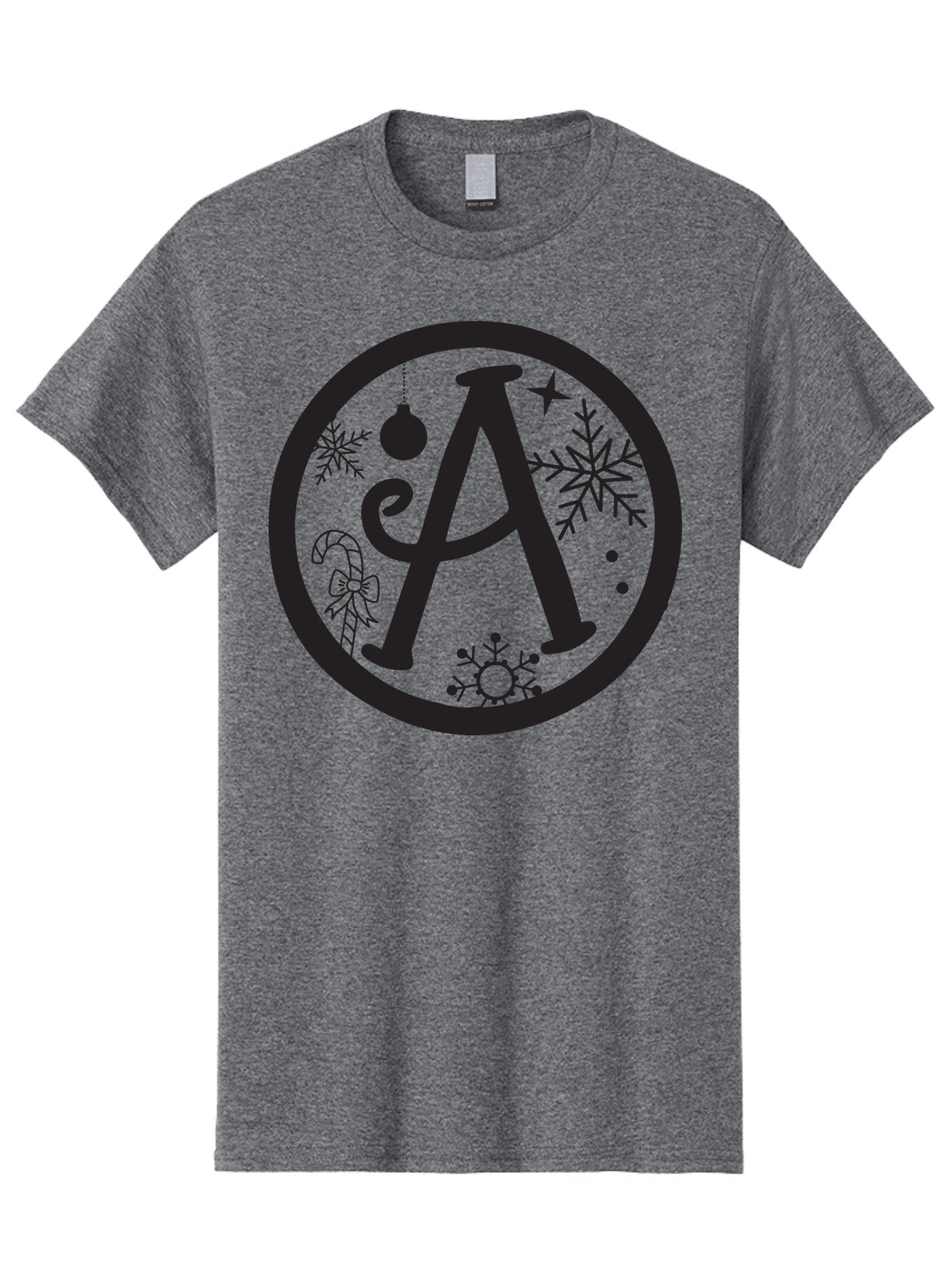 A Men'S Graphic Tee, 100% Cotton, Comfortable Casual Summer Wear, Machine Washable, Christmas Decorations, Black Letter A, Snowflakes, Candy Cane, Christmas Ornament, Holiday Themes, Festive Designs, Winter Wonderland, Christmas Symbols, Aac448 14
