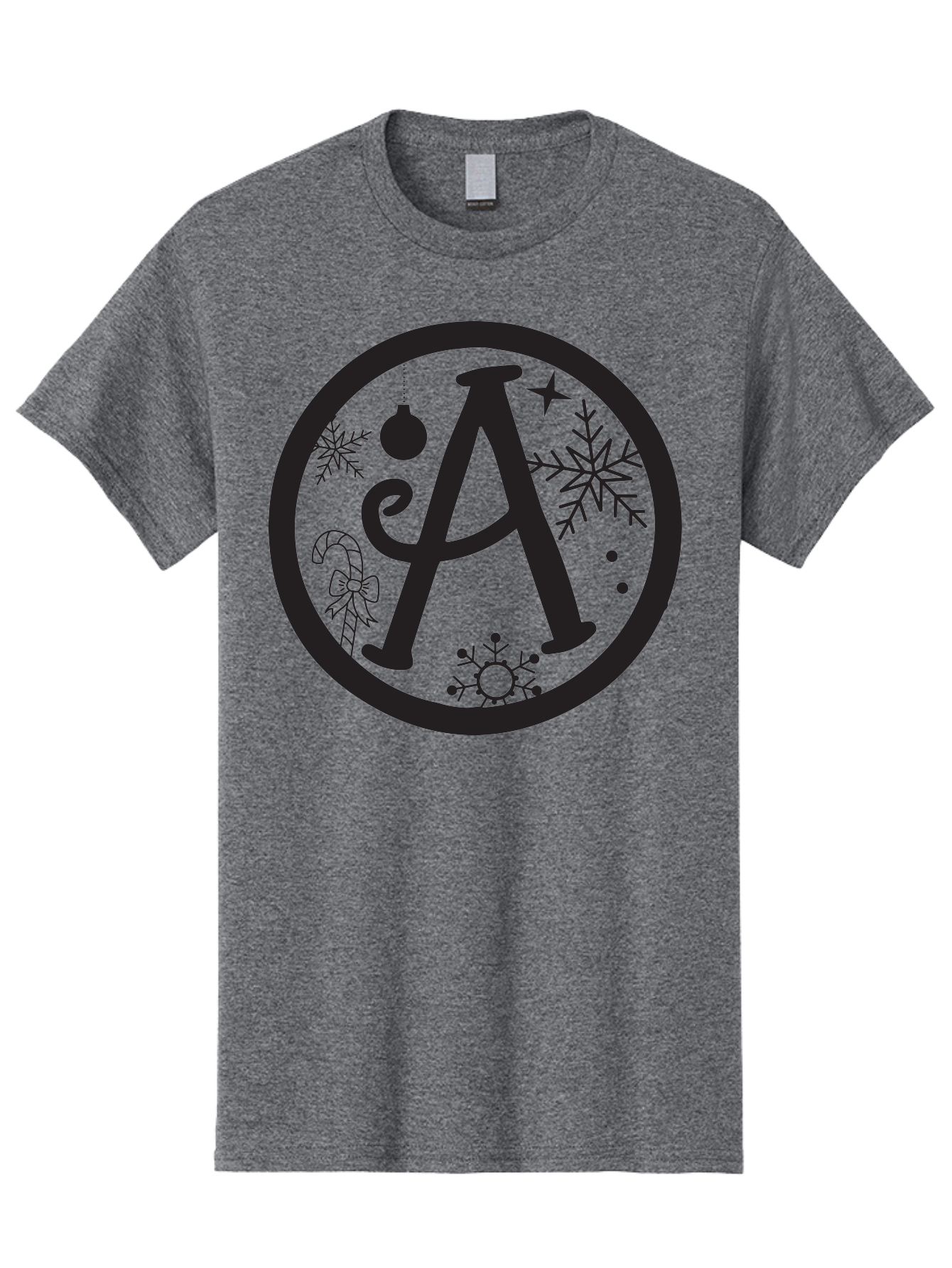 A Men'S Graphic Tee, 100% Cotton, Comfortable Casual Summer Wear, Machine Washable, Christmas Decorations, Black Letter A, Snowflakes, Candy Cane, Christmas Ornament, Holiday Themes, Festive Designs, Winter Wonderland, Christmas Symbols, Aac448 3