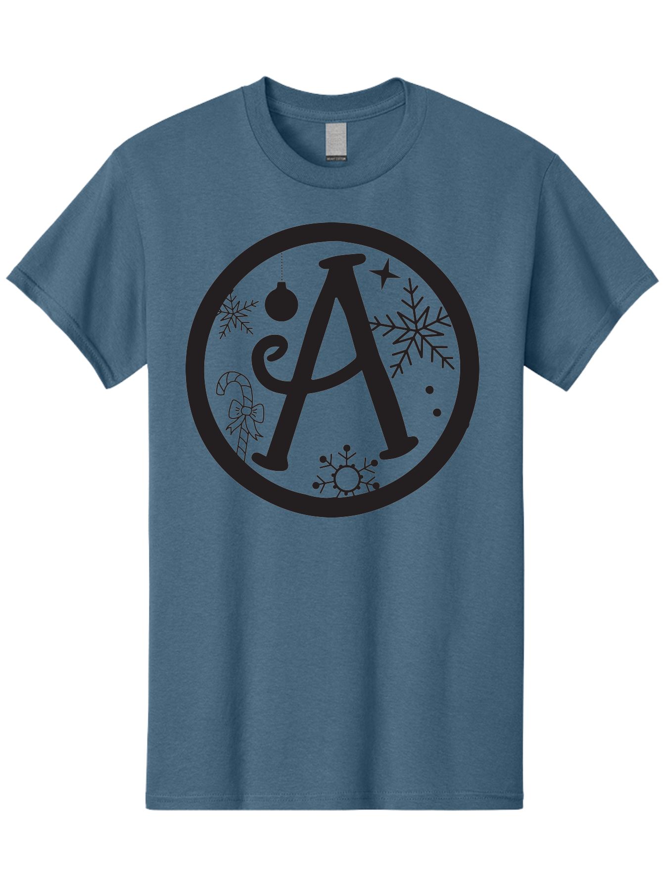 A Men'S Graphic Tee, 100% Cotton, Comfortable Casual Summer Wear, Machine Washable, Christmas Decorations, Black Letter A, Snowflakes, Candy Cane, Christmas Ornament, Holiday Themes, Festive Designs, Winter Wonderland, Christmas Symbols, Aac448 13