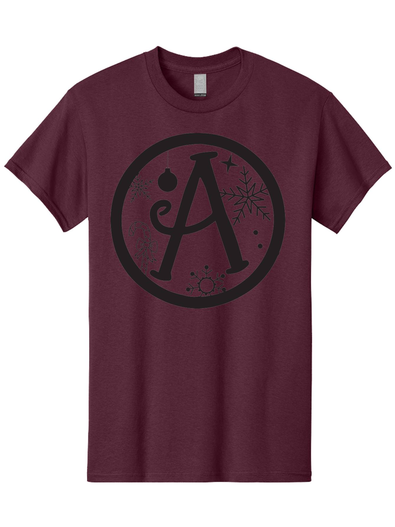 A Men'S Graphic Tee, 100% Cotton, Comfortable Casual Summer Wear, Machine Washable, Christmas Decorations, Black Letter A, Snowflakes, Candy Cane, Christmas Ornament, Holiday Themes, Festive Designs, Winter Wonderland, Christmas Symbols, Aac448 7