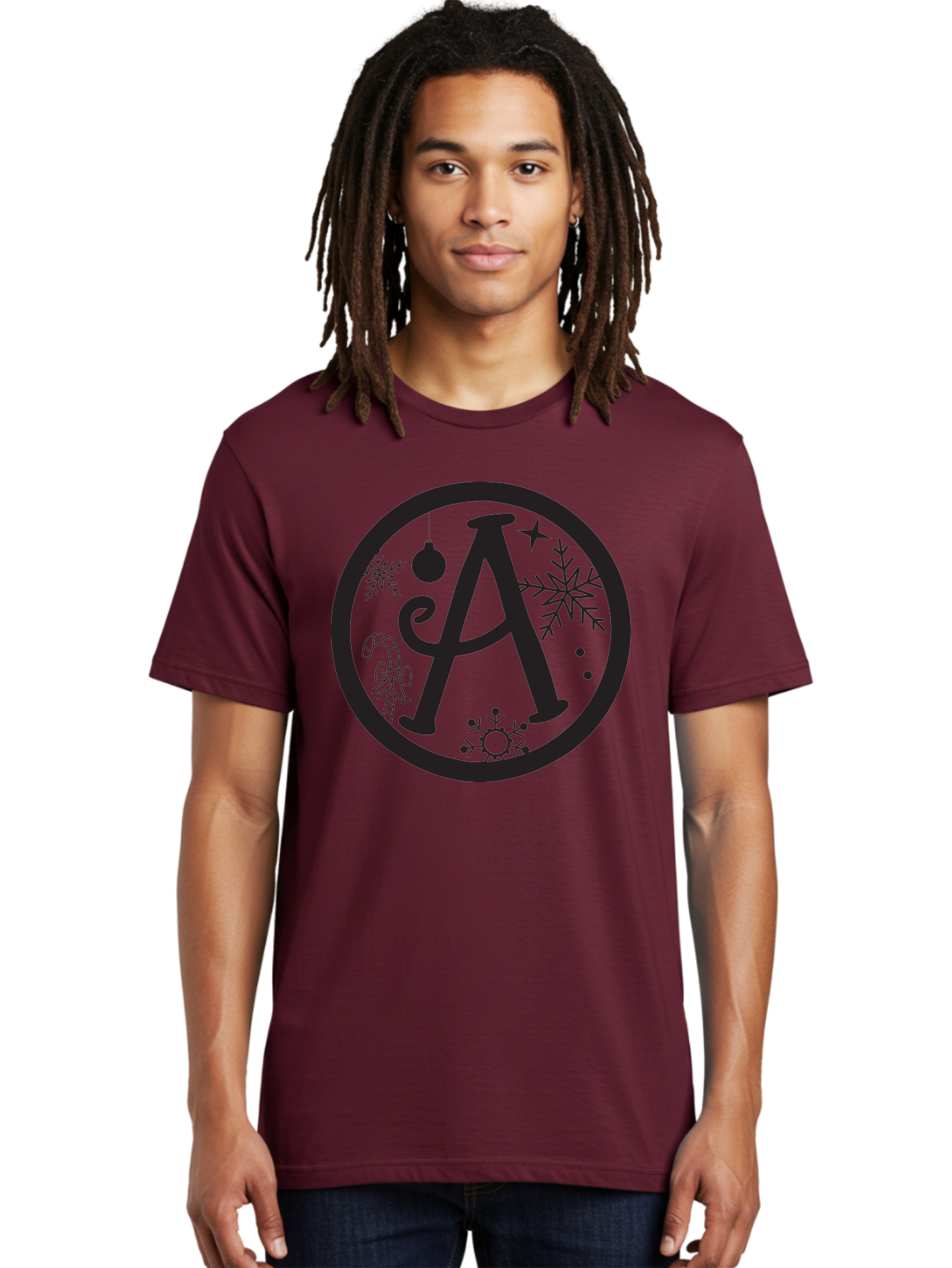 A Men'S Graphic Tee, 100% Cotton, Comfortable Casual Summer Wear, Machine Washable, Christmas Decorations, Black Letter A, Snowflakes, Candy Cane, Christmas Ornament, Holiday Themes, Festive Designs, Winter Wonderland, Christmas Symbols, Aac448 8