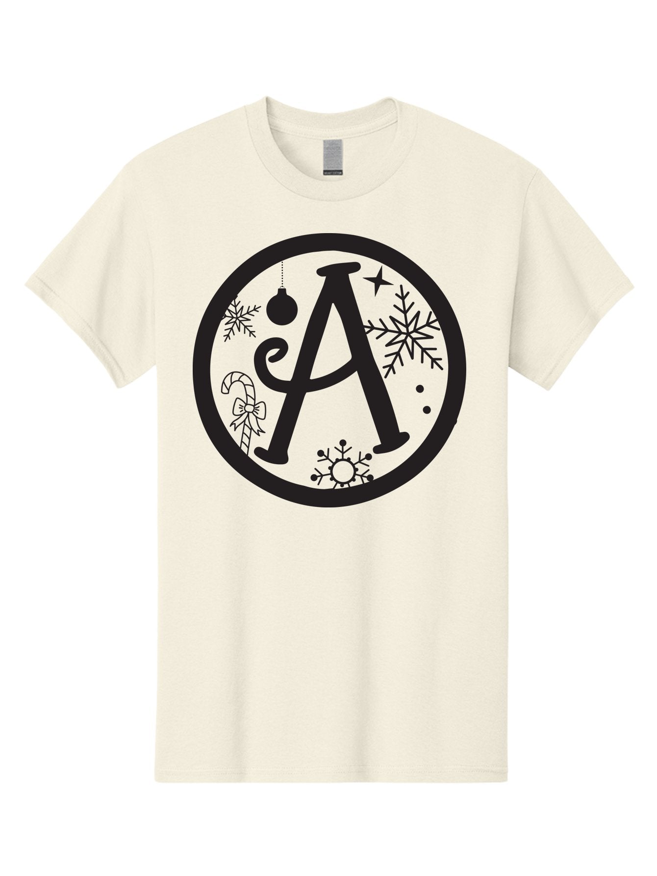 A Men'S Graphic Tee, 100% Cotton, Comfortable Casual Summer Wear, Machine Washable, Christmas Decorations, Black Letter A, Snowflakes, Candy Cane, Christmas Ornament, Holiday Themes, Festive Designs, Winter Wonderland, Christmas Symbols, Aac448 12