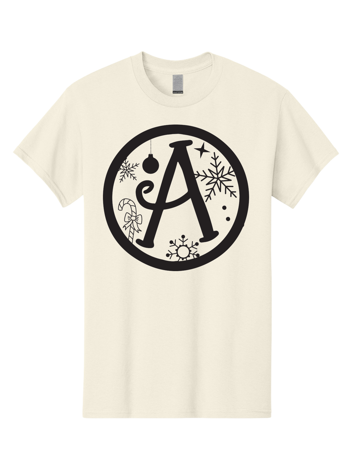 A Men'S Graphic Tee, 100% Cotton, Comfortable Casual Summer Wear, Machine Washable, Christmas Decorations, Black Letter A, Snowflakes, Candy Cane, Christmas Ornament, Holiday Themes, Festive Designs, Winter Wonderland, Christmas Symbols, Aac448 5