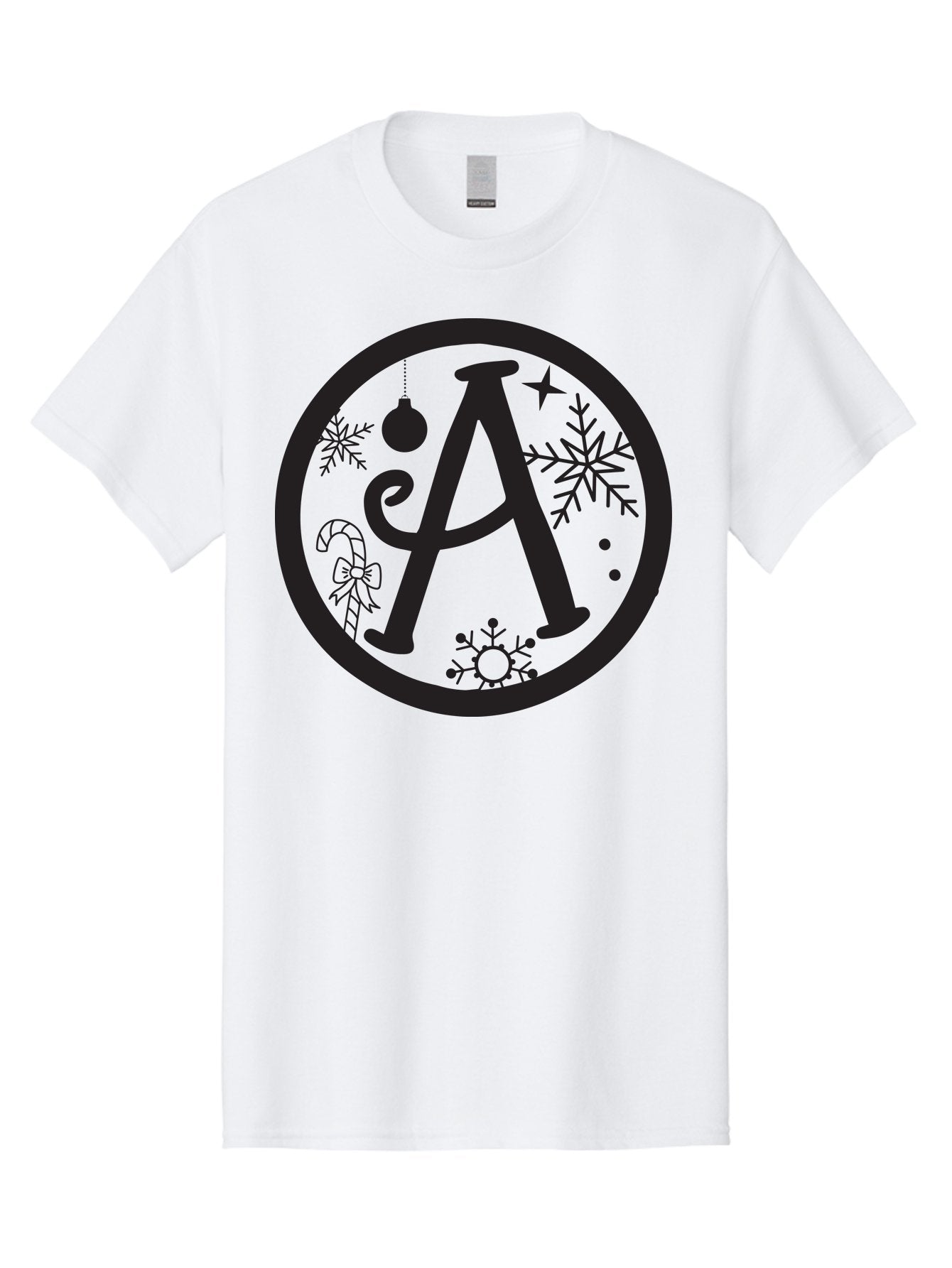 A Men'S Graphic Tee, 100% Cotton, Comfortable Casual Summer Wear, Machine Washable, Christmas Decorations, Black Letter A, Snowflakes, Candy Cane, Christmas Ornament, Holiday Themes, Festive Designs, Winter Wonderland, Christmas Symbols, Aac448 13