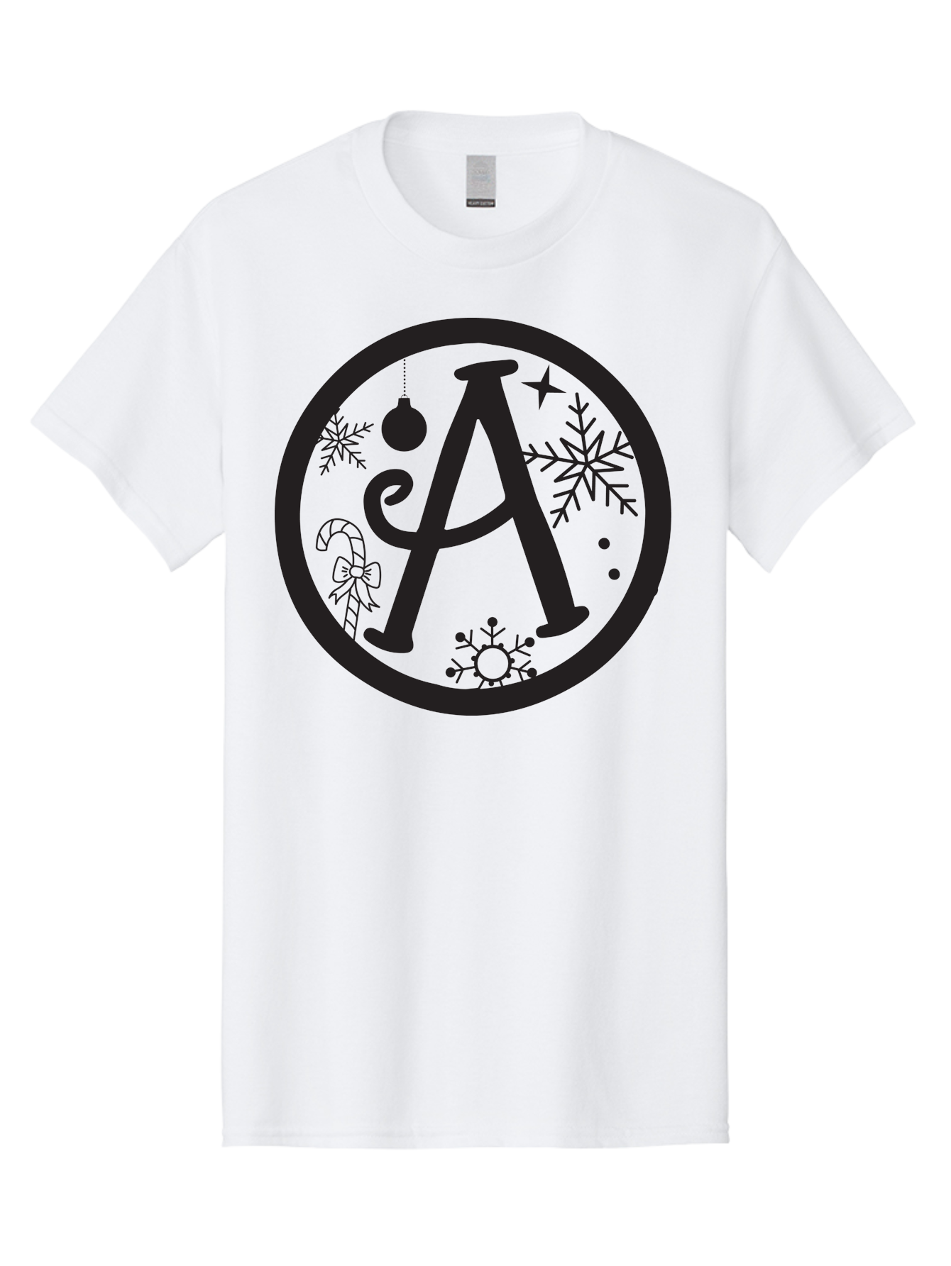 A Men'S Graphic Tee, 100% Cotton, Comfortable Casual Summer Wear, Machine Washable, Christmas Decorations, Black Letter A, Snowflakes, Candy Cane, Christmas Ornament, Holiday Themes, Festive Designs, Winter Wonderland, Christmas Symbols, Aac448 29