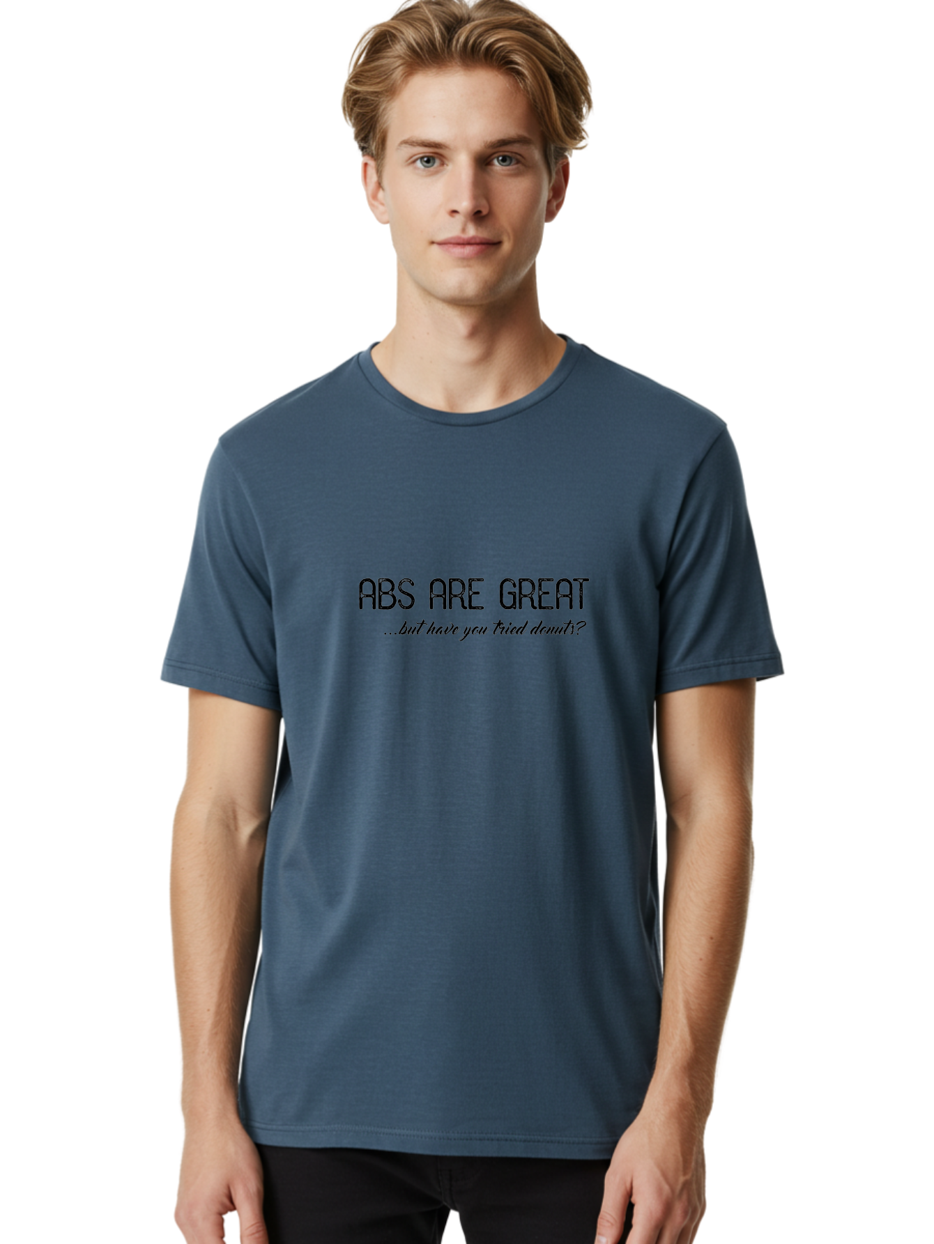 Abs-Are-Great Men'S Graphic Tee, 100% Cotton, Comfortable Casual Summer Wear, Machine Washable, Funny Quote, Humorous Saying, Donut Love, Fitness Humor, Workout Joke, Sweet Treats, Playful Message, Indulgent Humor Aac449 24