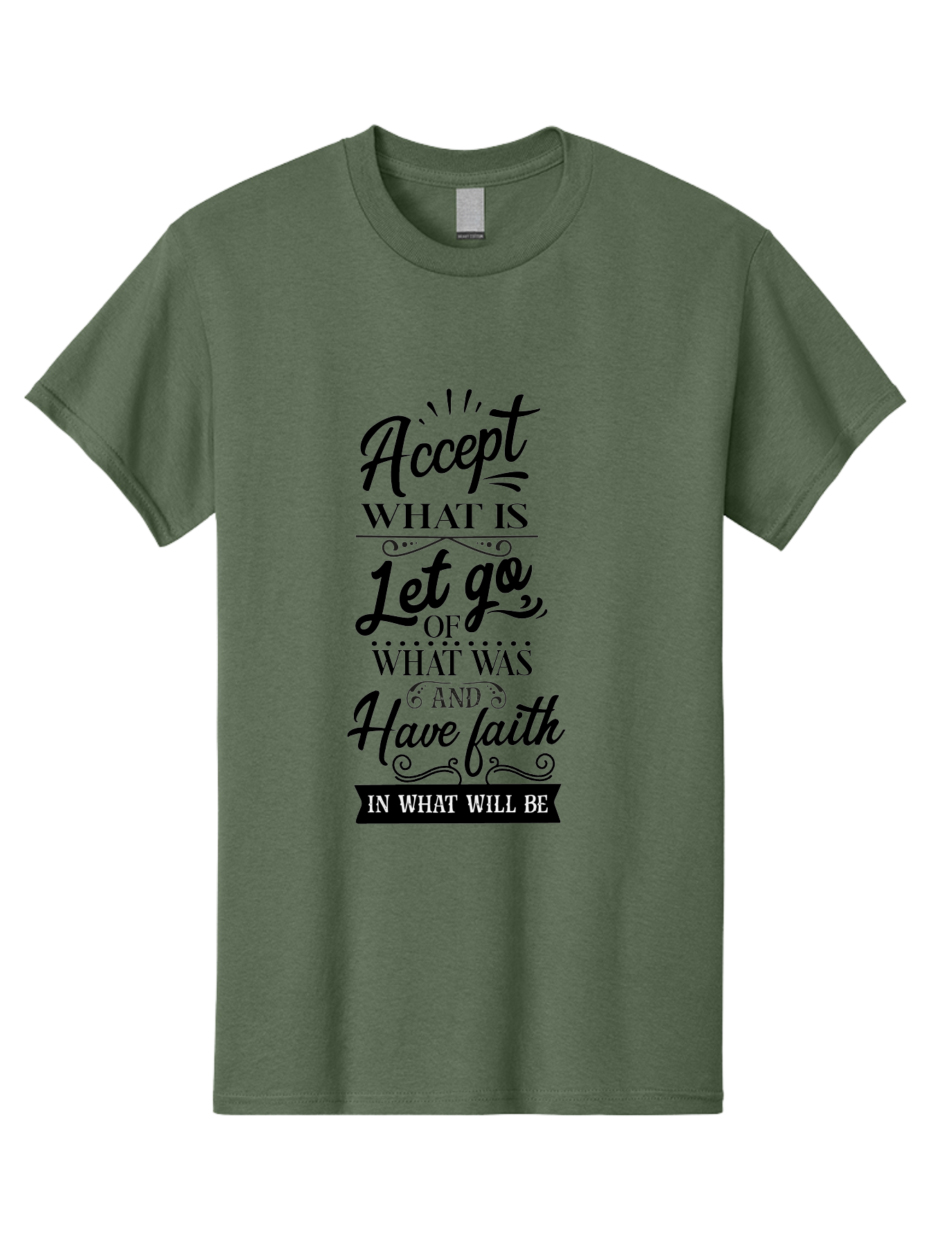 Accept-What-Is Men'S Graphic Tee, 100% Cotton, Comfortable Casual Summer Wear, Machine Washable, Inspirational Quote, Motivational Words, Positive Affirmation, Let Go And Have Faith, Self-Empowerment, Inner Strength, Personal Growth, Accept, Aac450 23